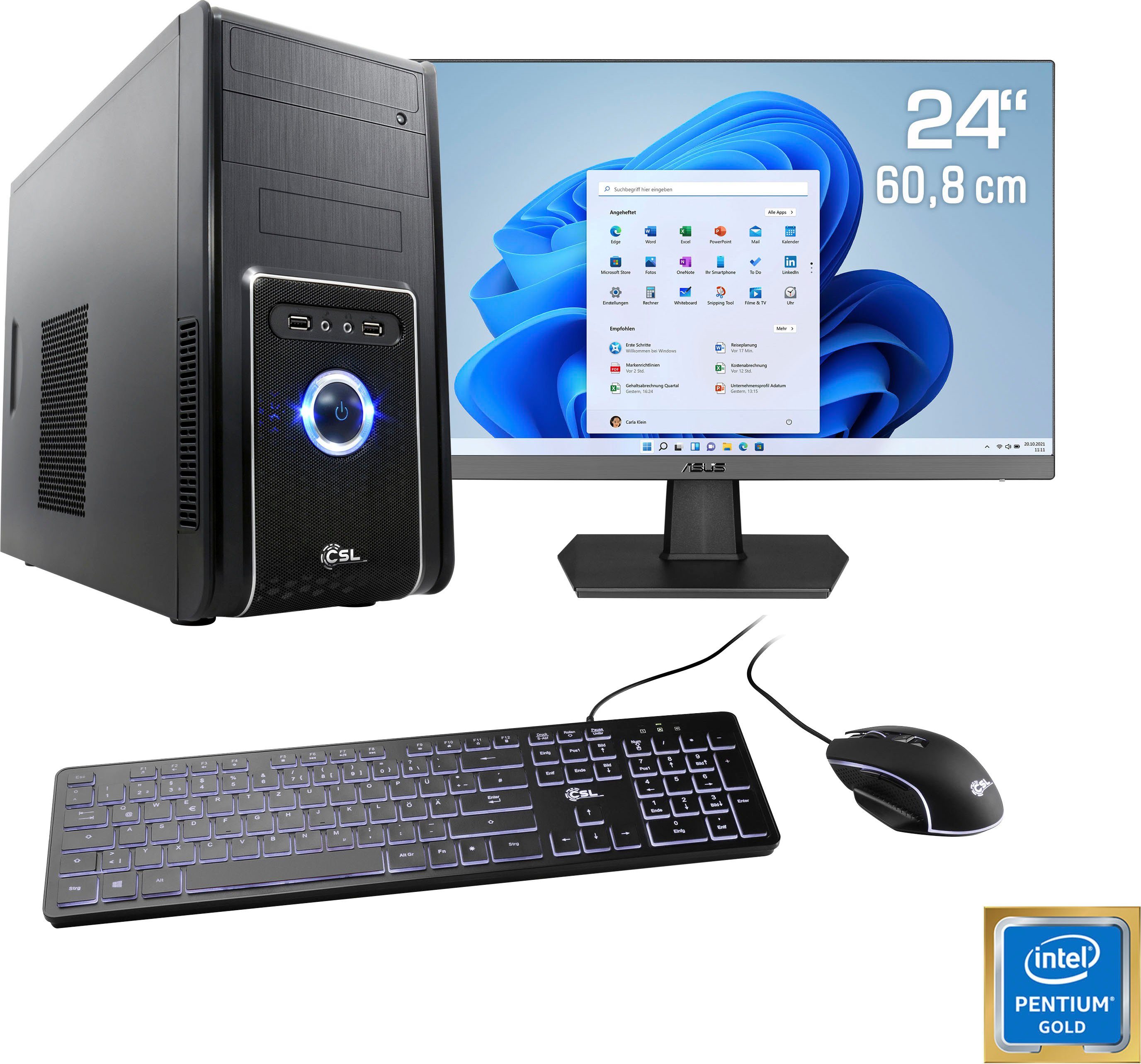 CSL Speed V21813 PC-Komplettsystem Gold G6400, GB schwarz 500 8 RAM, SSD) Intel® (24", GB Pentium