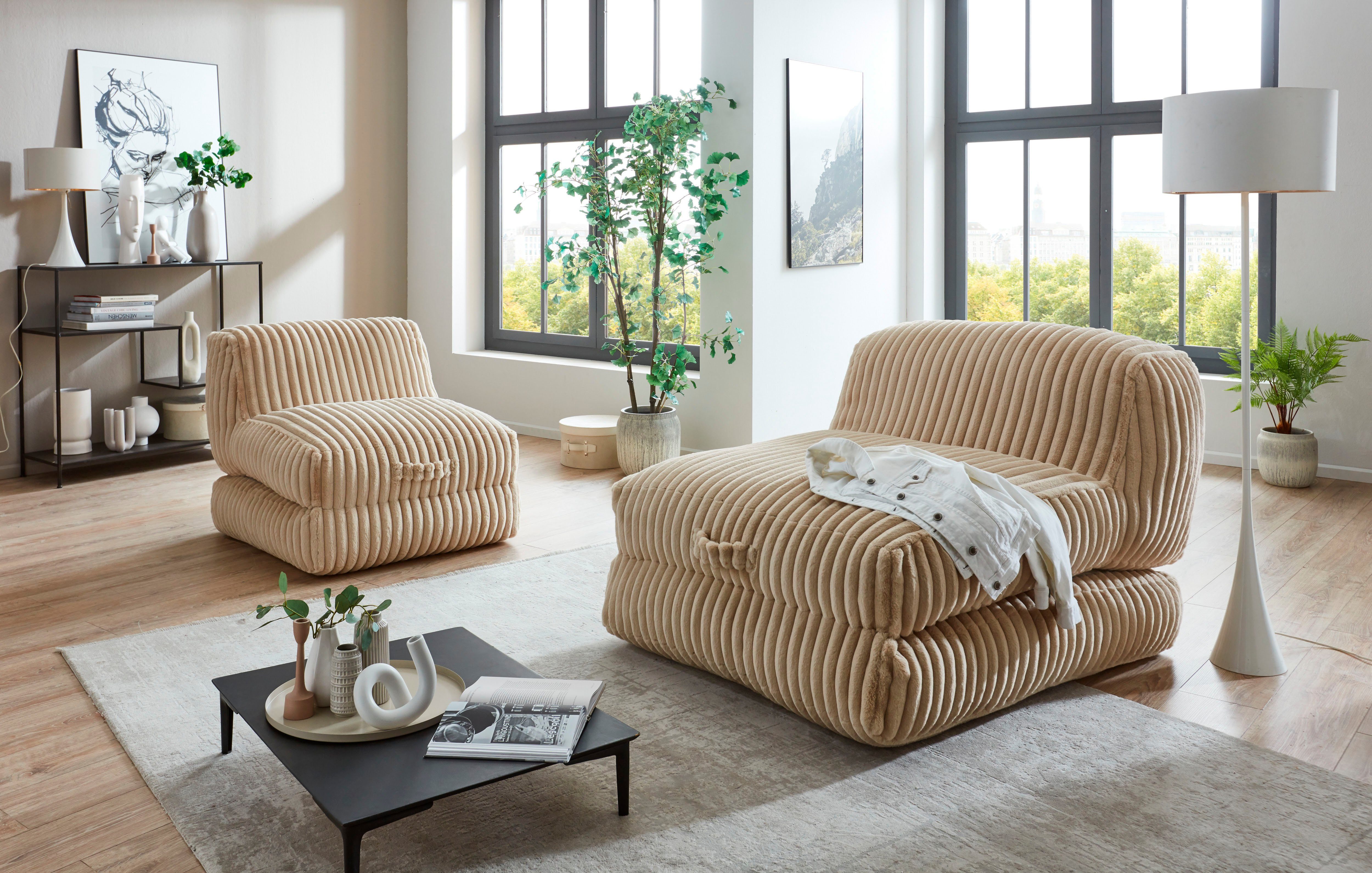 INOSIGN XXL-Sessel Pia, Pouf-Funktion 2 in creme Loungesessel Schlaffunktion und Größen, Megacord