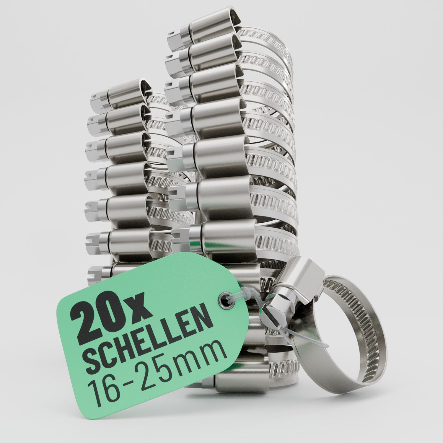 greate. Schlauchschelle 20x Schlauchschellen Edelstahl 16-25 mm - Einstellbare Schlauchschelle, (20-St)