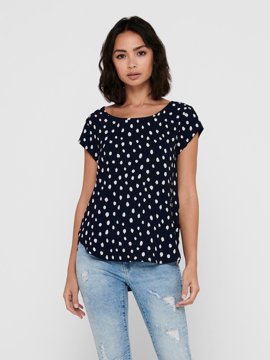 ONLVIC (1-tlg) Kurzarm Blusenshirt 4234 Print in ONLY Bluse Navy