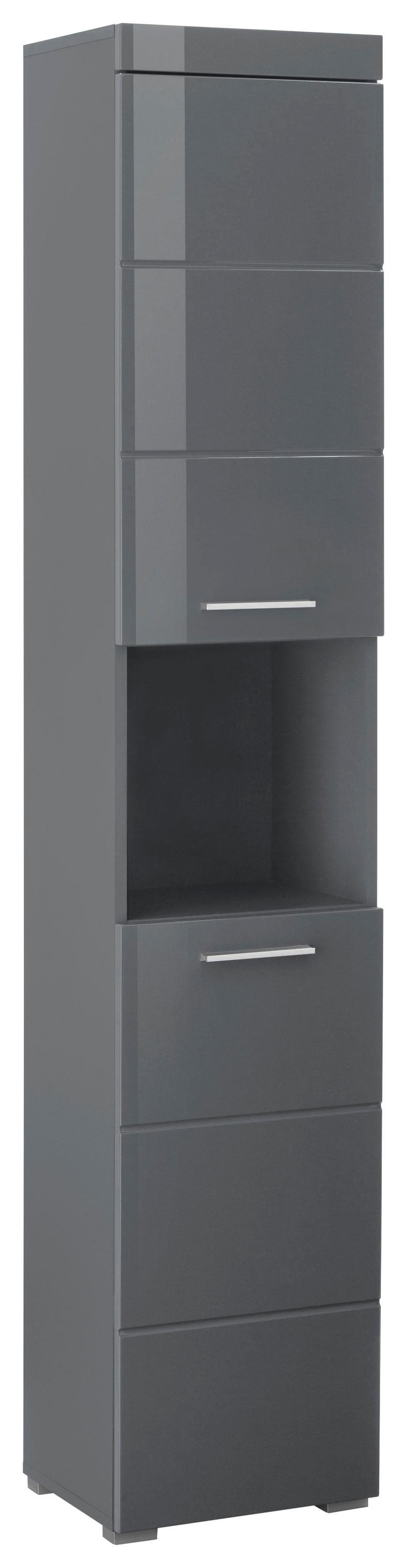 INOSIGN Hochschrank Avena Höhe 190 cm, Badezimmerschrank mit 2 Türen und 1 offenen Fach grau/grau Hochglanz | grau matt | Hochschränke