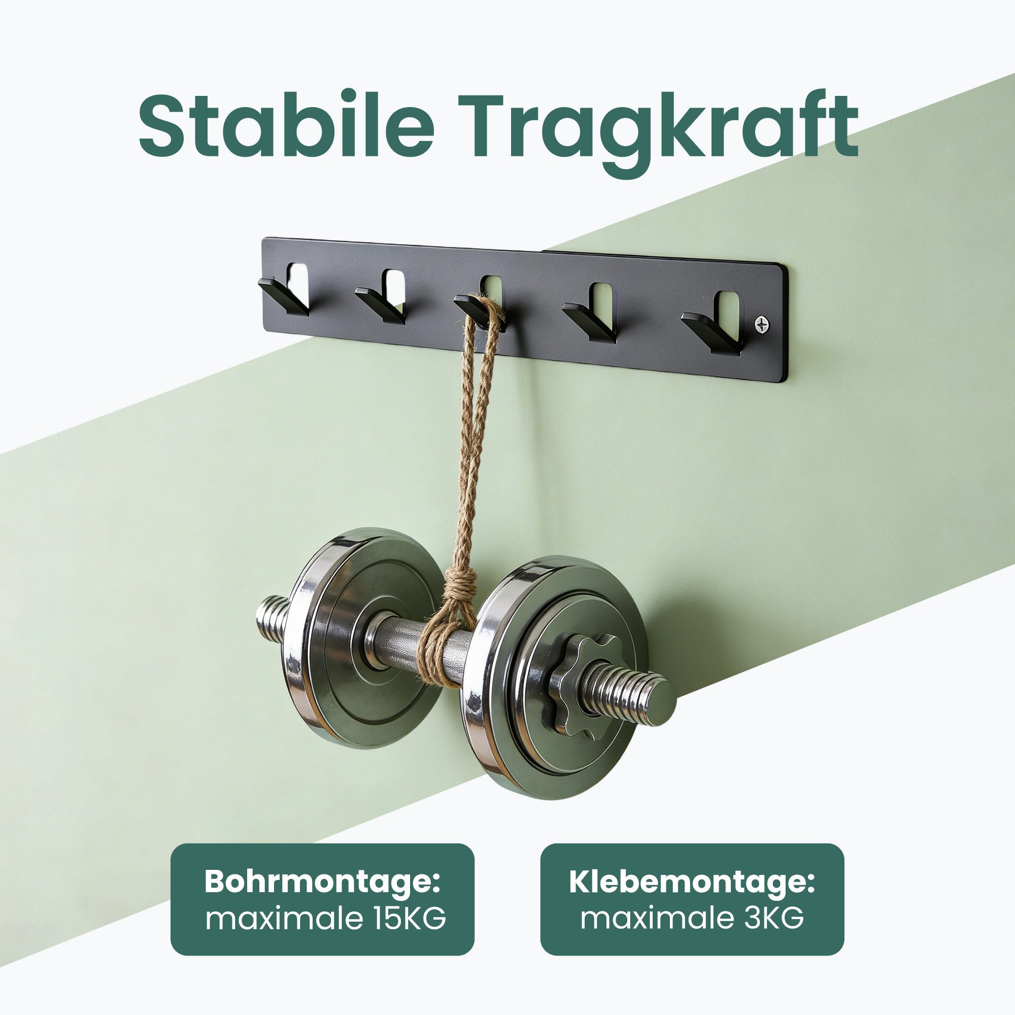 Mai & Mai Hakenleiste Wandgarderobe Wandhaken 5 Haken Kohlenstoffstahl Stalo-14, 45° Anti-Rutsch Haken,Kleben oder Bohren,Kohlenstoffstahl, rostfrei