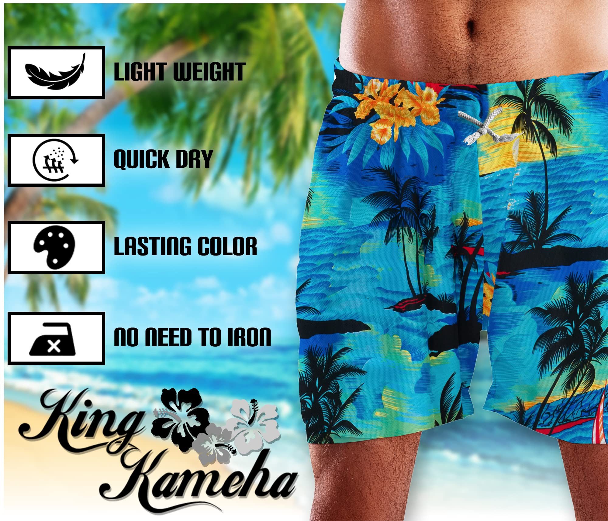 King Kameha Badeshorts Surf Funky Hawaii Bade-Shorts Mesh-Einsatz Verschluss Kordelzug Mit integriertem Mesh-Innenslip für extra Komfort – Bild 2 von 3