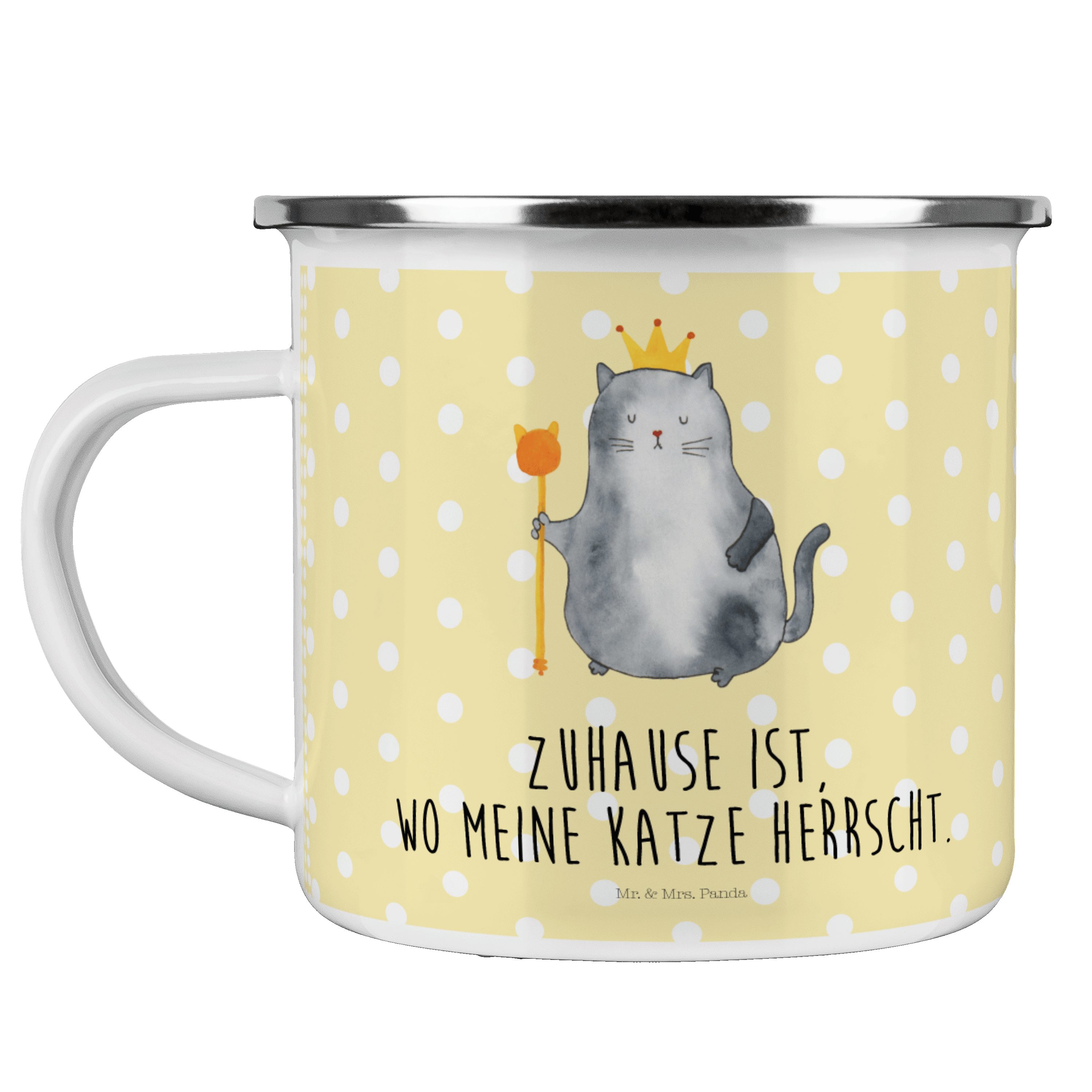 Mr. & Mrs. Panda Becher Katzen Koenig - Gelb Pastell - Geschenk, Katzenfreund, Cats, Mietzhau, Emaille