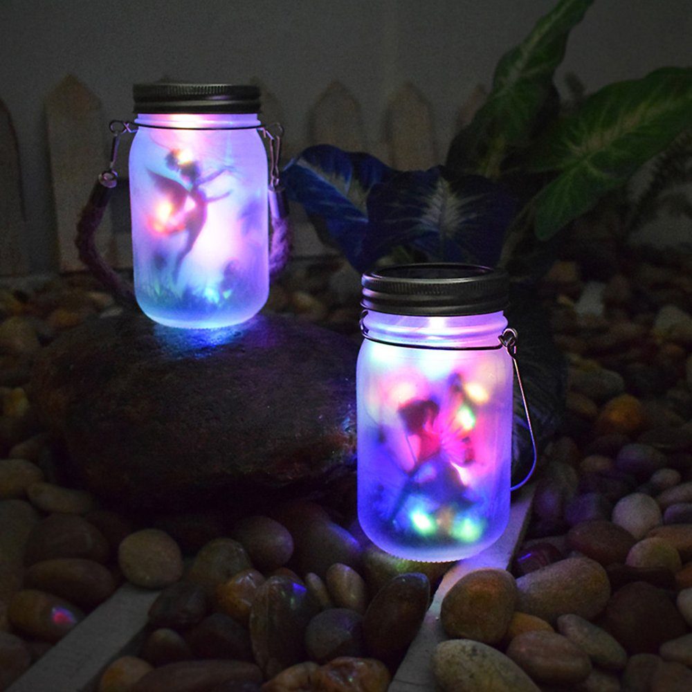 zggzerg LED Solarleuchte 2 Stück Solarg Jar Licht für Außen, Schmetterlingsfee im Einmachglas Bunt