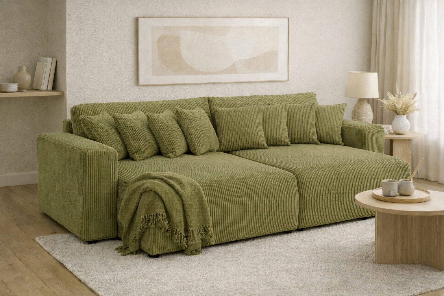Kaiser Möbel Schlafsofa, Cordstoff Poso, PIANO DOUBLE, Große Liegefläche, Tiefe Sitzfläche, Cordstoff mit markanter Struktur