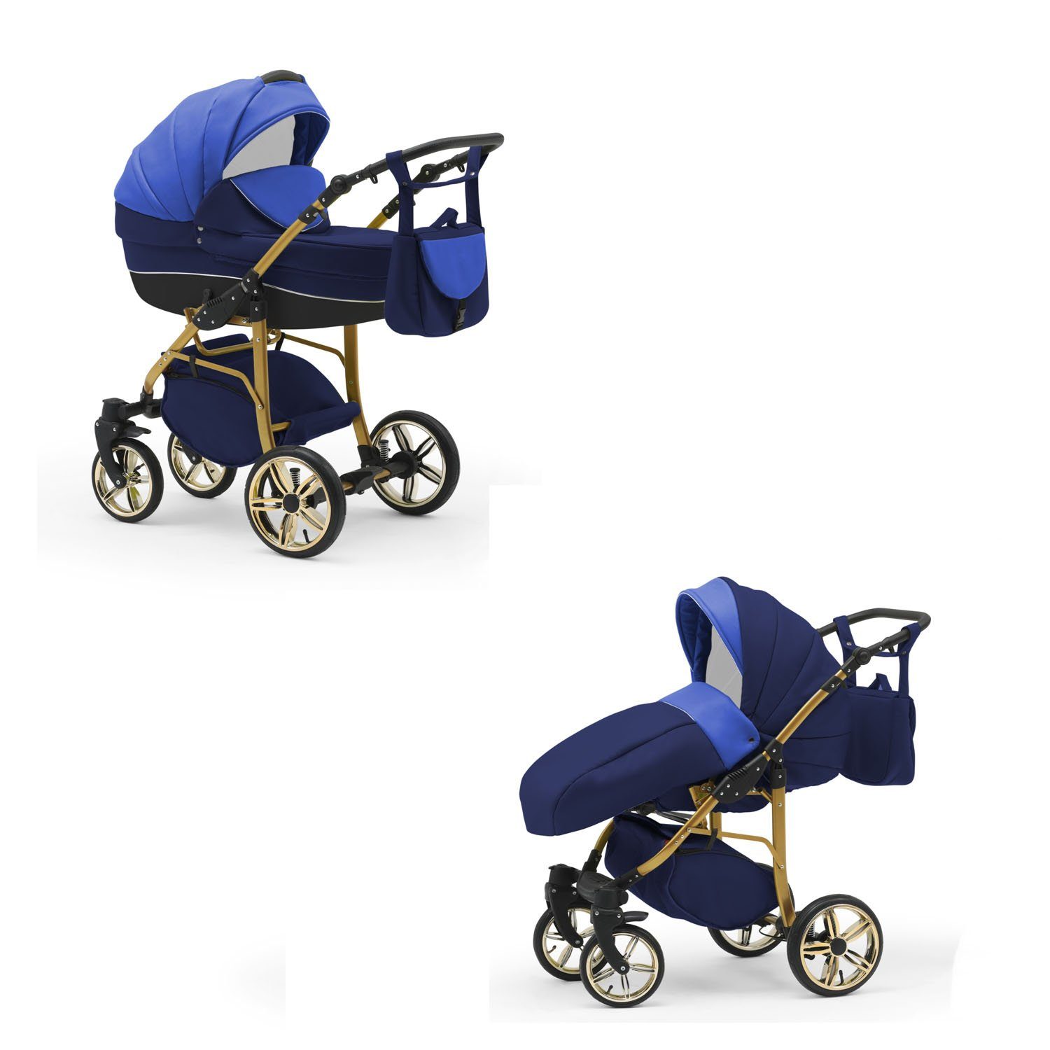 babies-on-wheels Kombi-Kinderwagen Kinderwagen-Set Gold 46 2 Teile in Navy-Hellblau Farben 1 - 13 in ECO - Cosmo