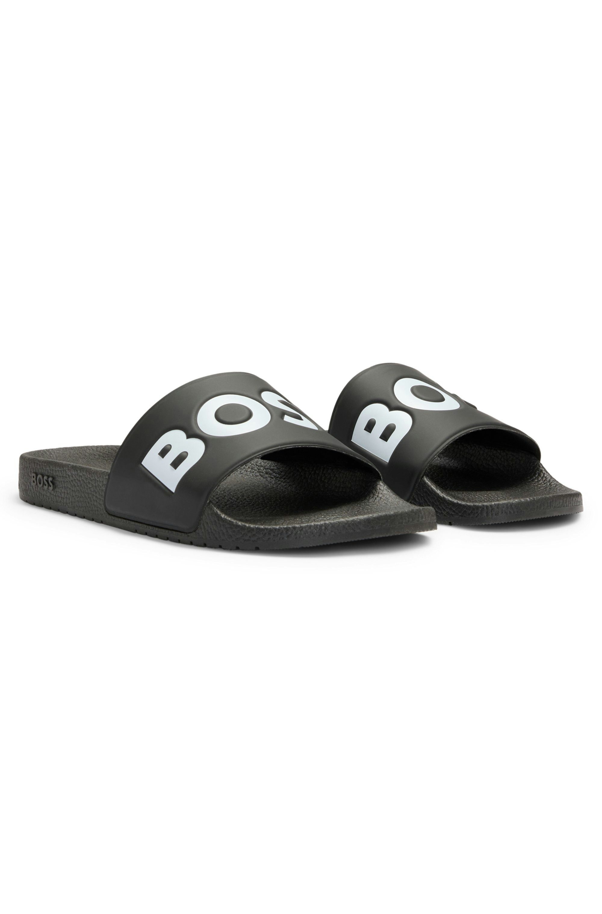 BOSS Aryeh Slid Badepantolette, Poolslides, Schlappen, Strandschuh, Sommerschuh mit Logoschriftzug