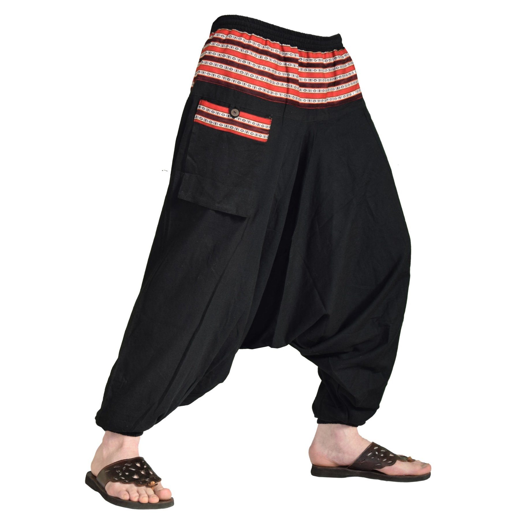 SIMANDRA Haremshose Ethno Aladinhose "Madi" mit farbigem Web-Einsatz und Seitentasche fair gehandelt