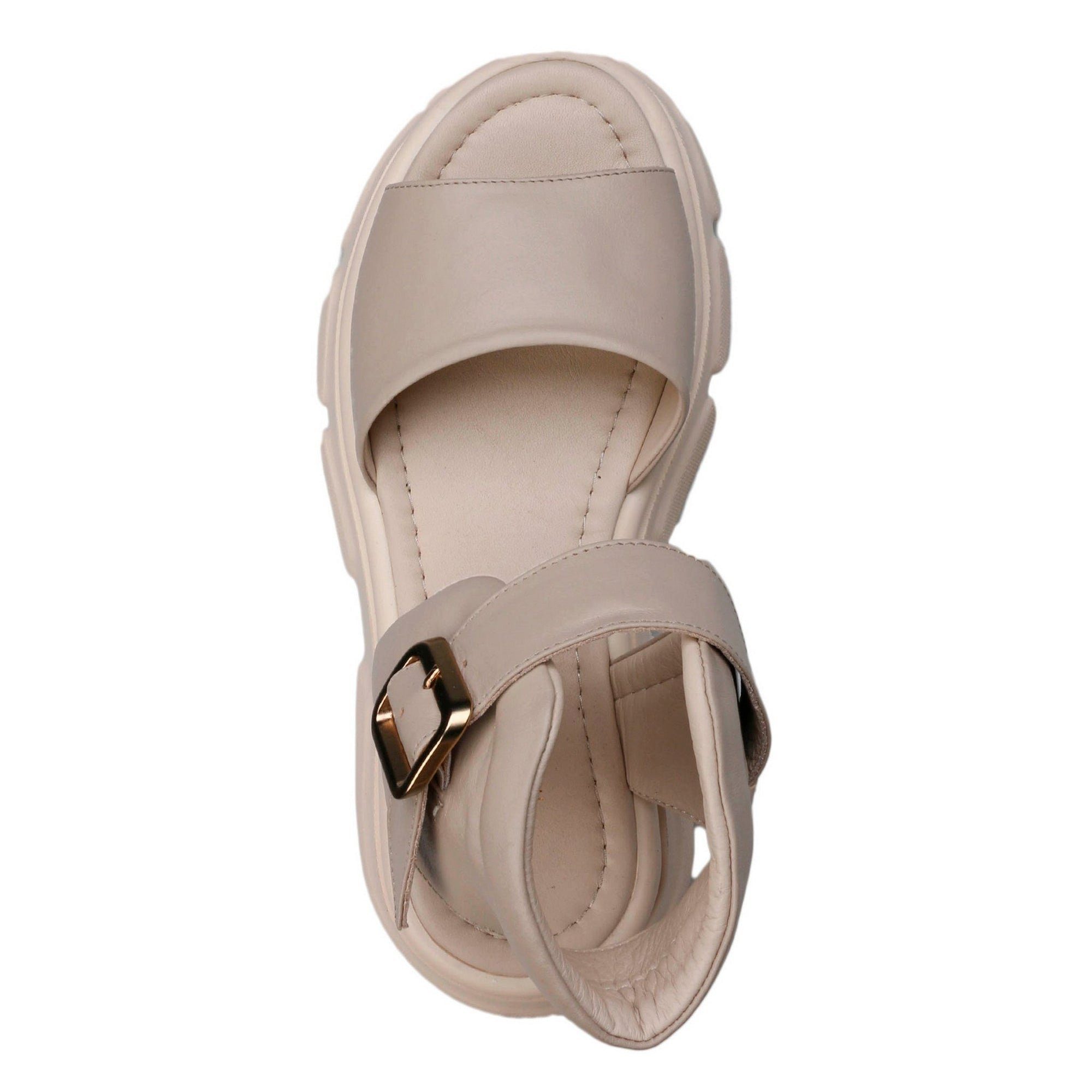 La Ballerina Schuhe Plateau Damen Trend Sandalen beige Profilsohle mit Schnalle Sandaletten mit Leder Sandale Bequeme Echtleder Riemchen