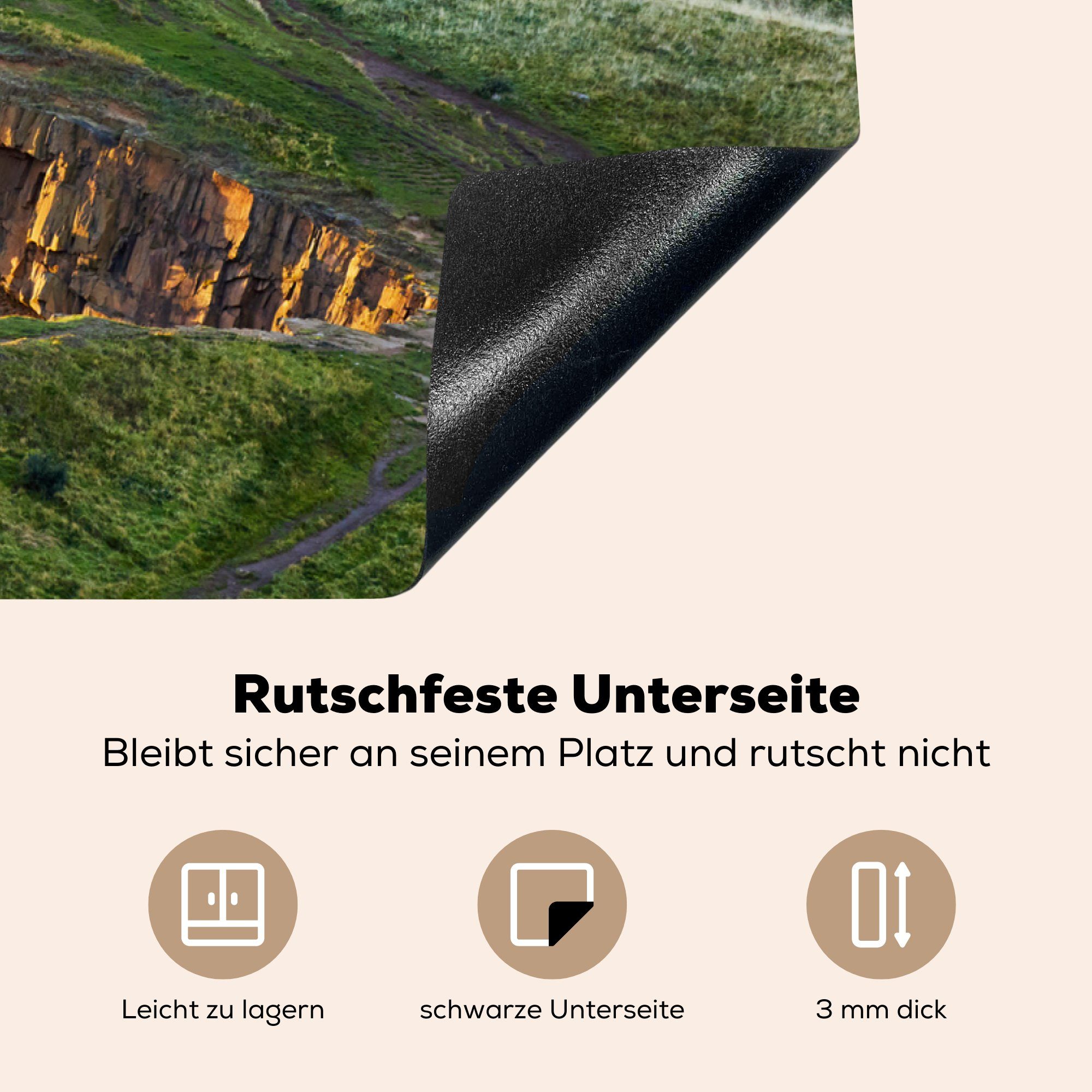 MuchoWow Herdblende-/Abdeckplatte Klippen küche, mit tlg), (1 Stadt Schutz Ceranfeldabdeckung auf die Schottland 81x52 Vogelperspektive, für der cm, die aus in Vinyl, Blick Induktionskochfeld