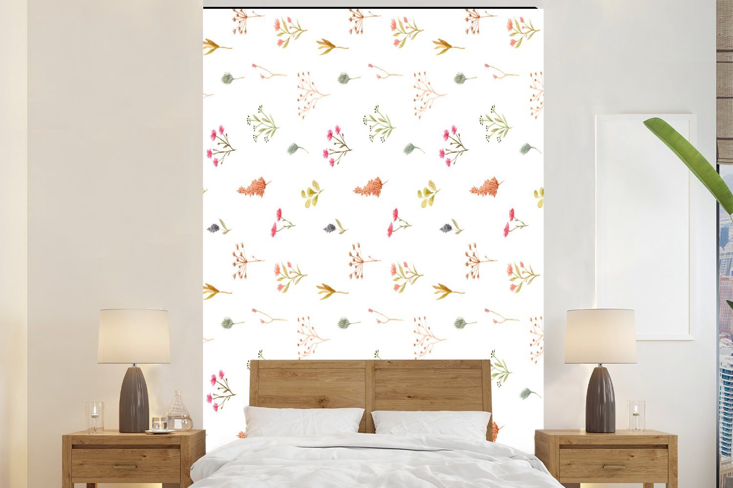 MuchoWow Fototapete Blumen - Pastell - Muster, Matt, bedruckt, (3 St), Montagefertig Vinyl Tapete für Wohnzimmer, Wandtapete