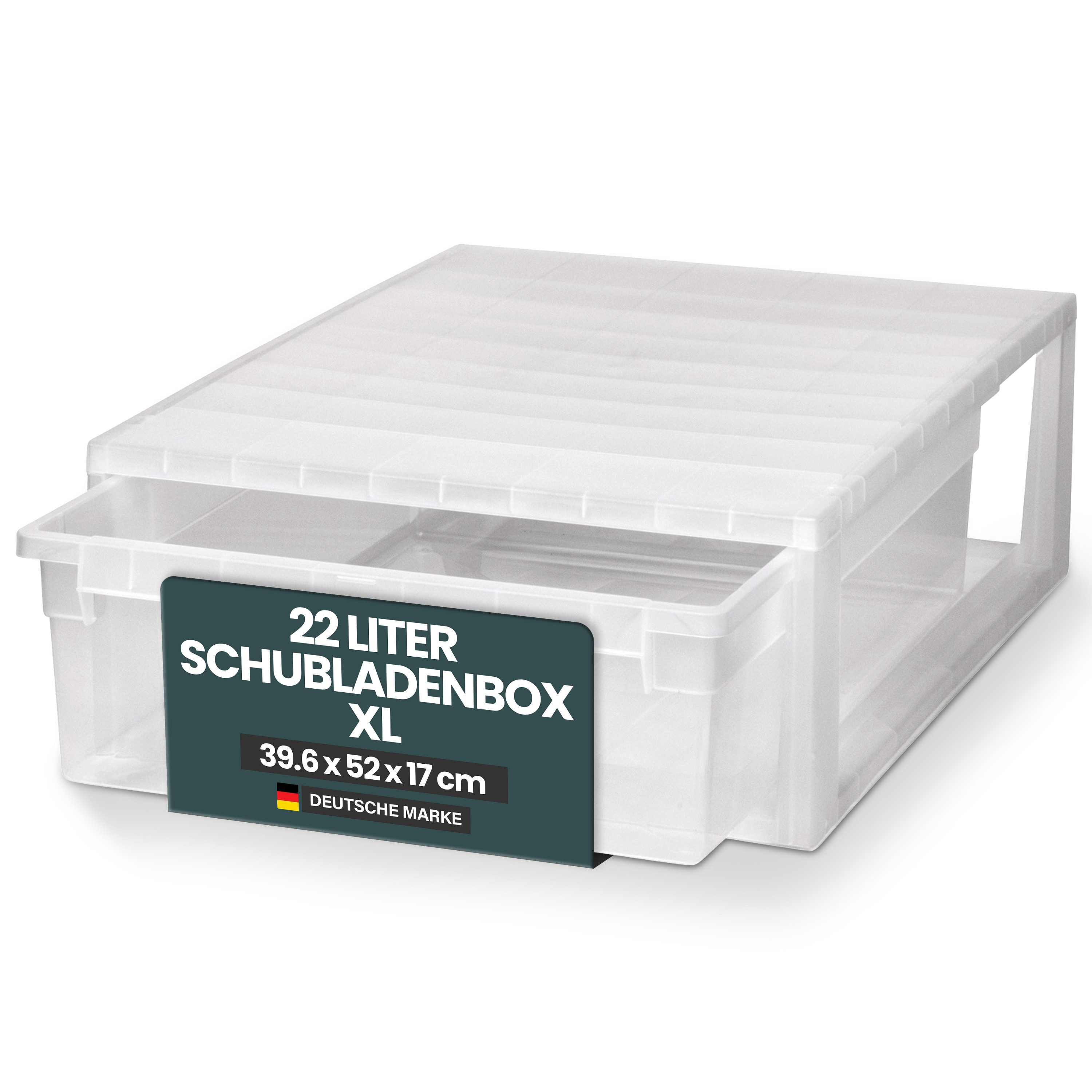 Kreher Aufbewahrungsbox Schubladenbox 52 Größe XL, 22 Liter - extra tief und halbhoch