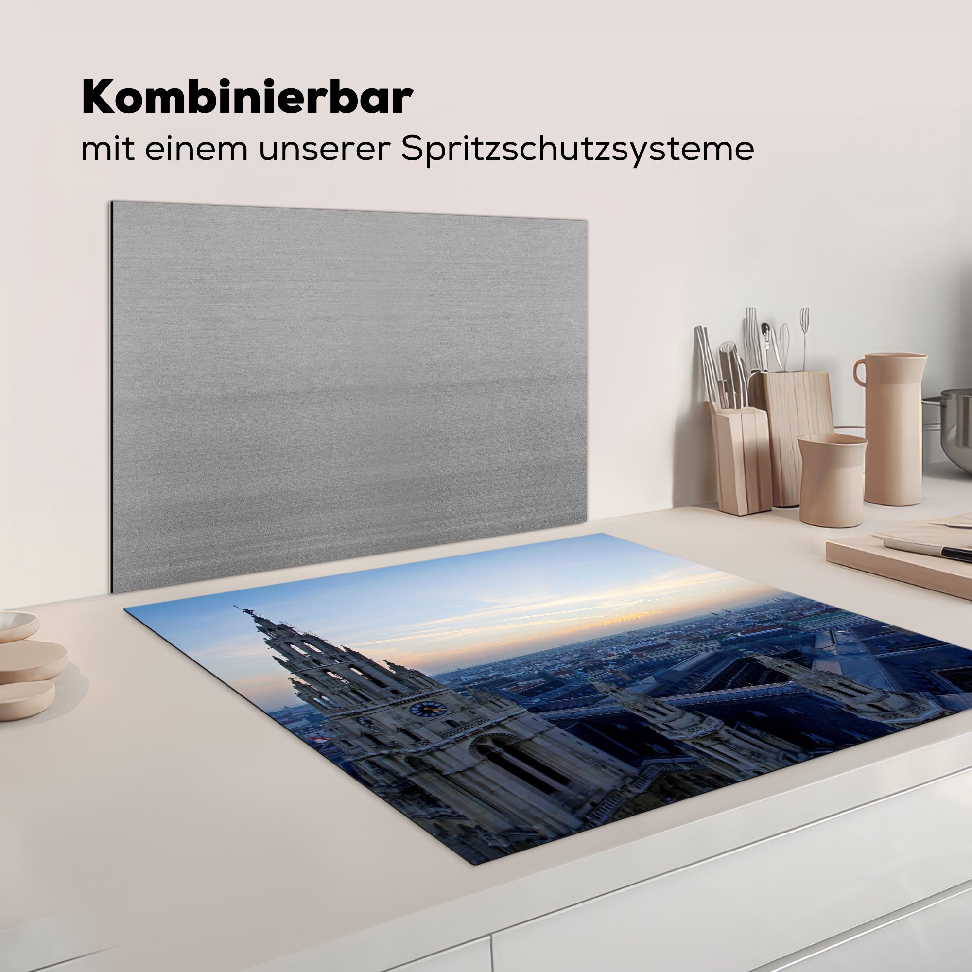 78x78 Vinyl, küche Herdblende-/Abdeckplatte Rathaus Wien, cm, tlg), Ceranfeldabdeckung, Arbeitsplatte für (1 MuchoWow