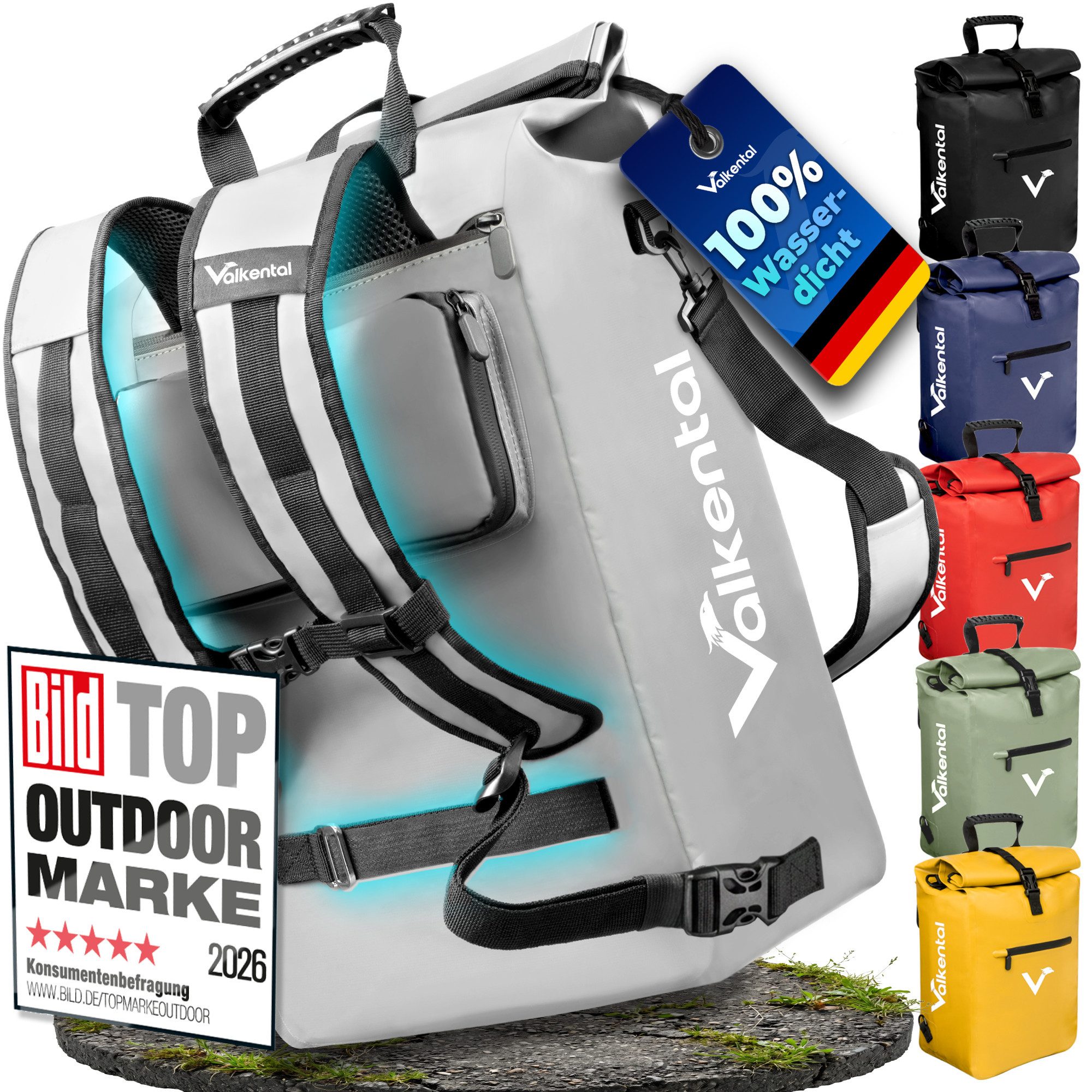 Valkental Fahrradtasche Gepäckträgertasche, Rucksack und Umhängetasche, 3in1 - wasserdicht & reflektierend 25 L