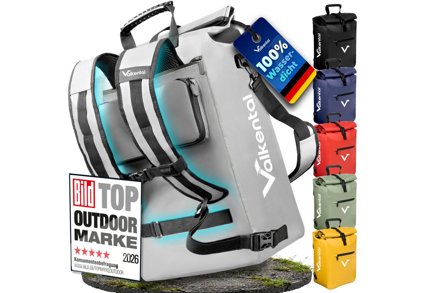 Valkental Fahrradtasche Gepäckträgertasche, Rucksack und Umhängetasche, 3in1 - wasserdicht & reflektierend 25 L
