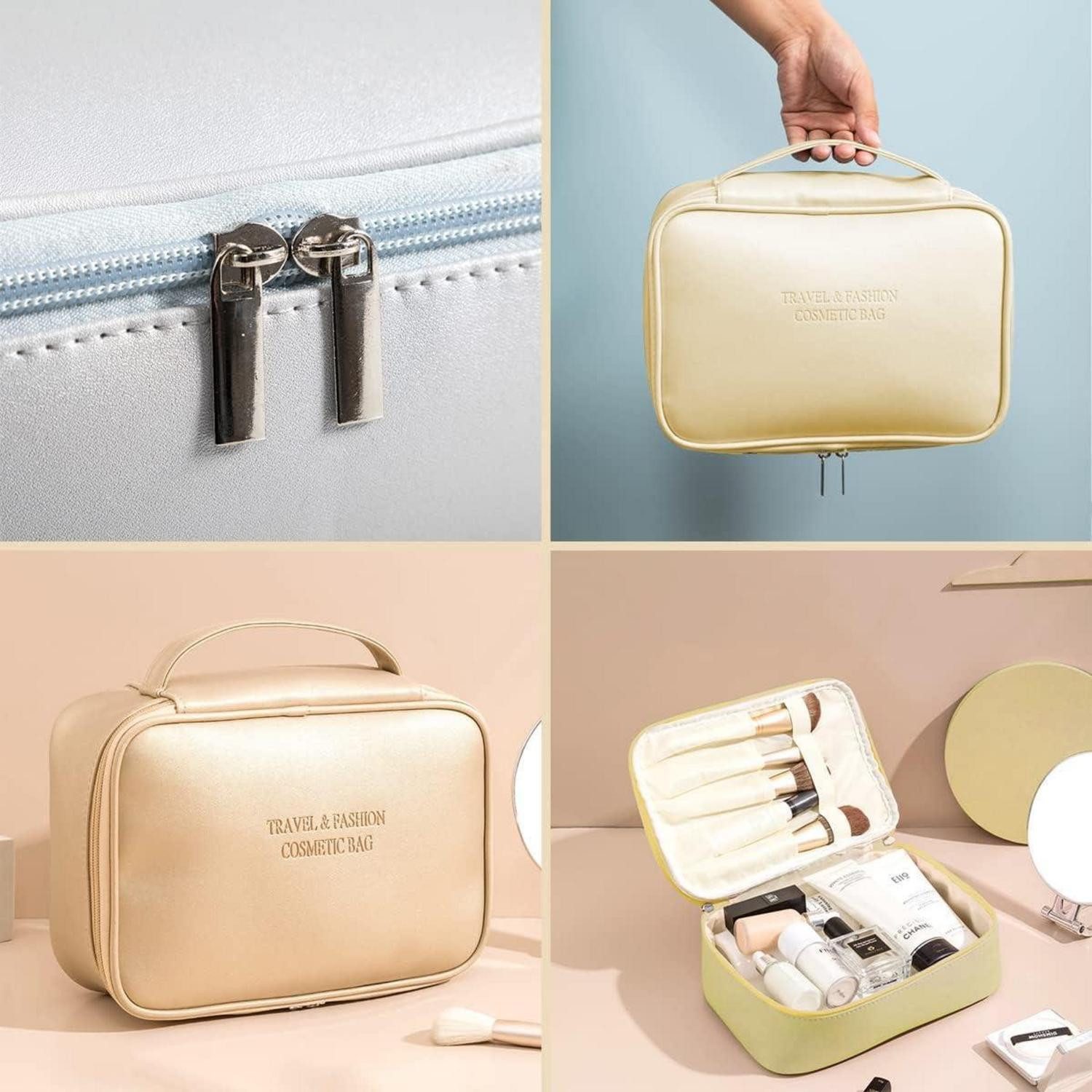 LuxusKollektion Kosmetiktasche Kosmetiktasche 3er Set Gold PU Wasserdicht Reise
