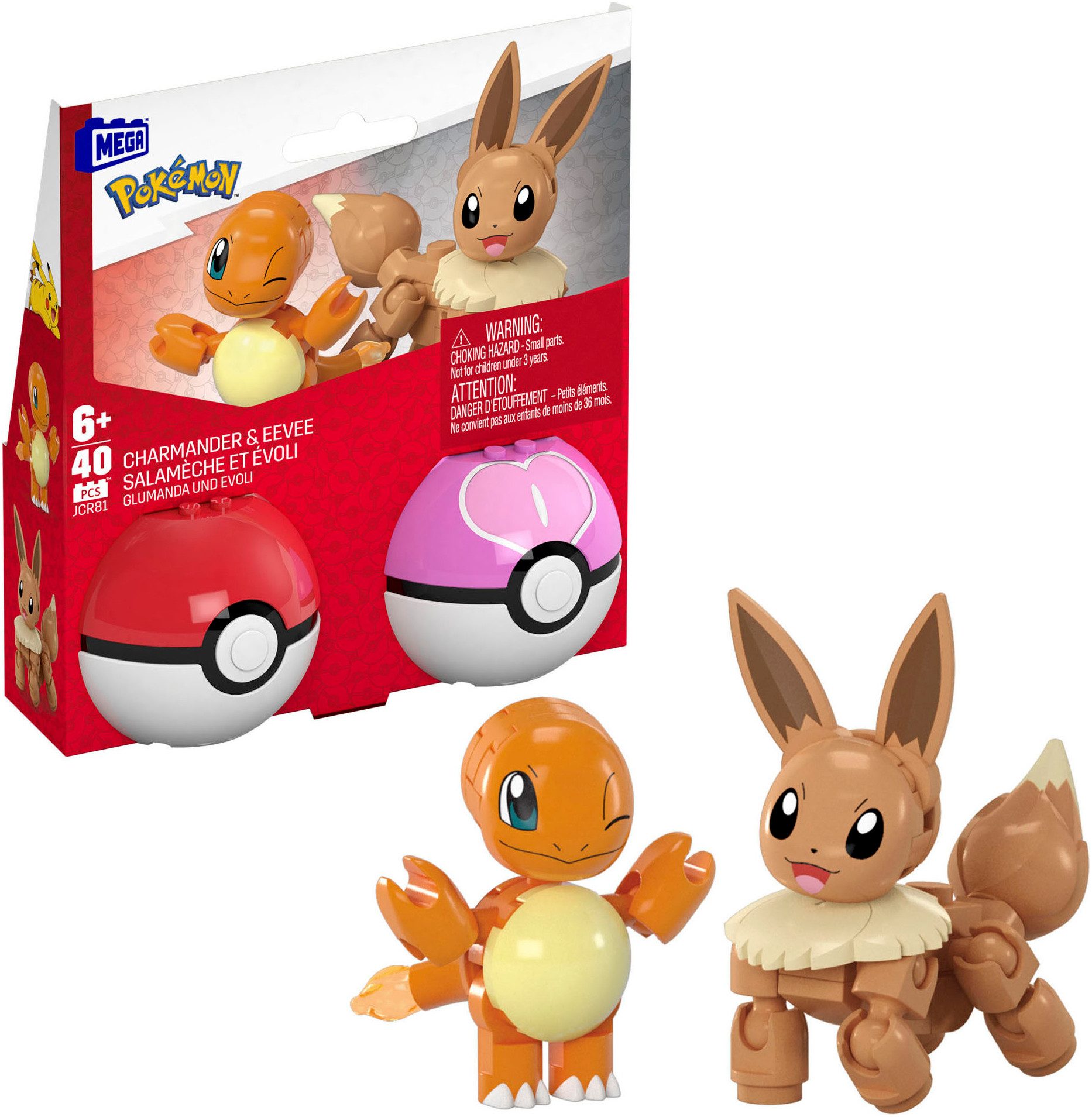 MEGA MEGA Pokémon Pokéball 2-er Pack, Evoli und Glumanda Konstruktions-Spielset