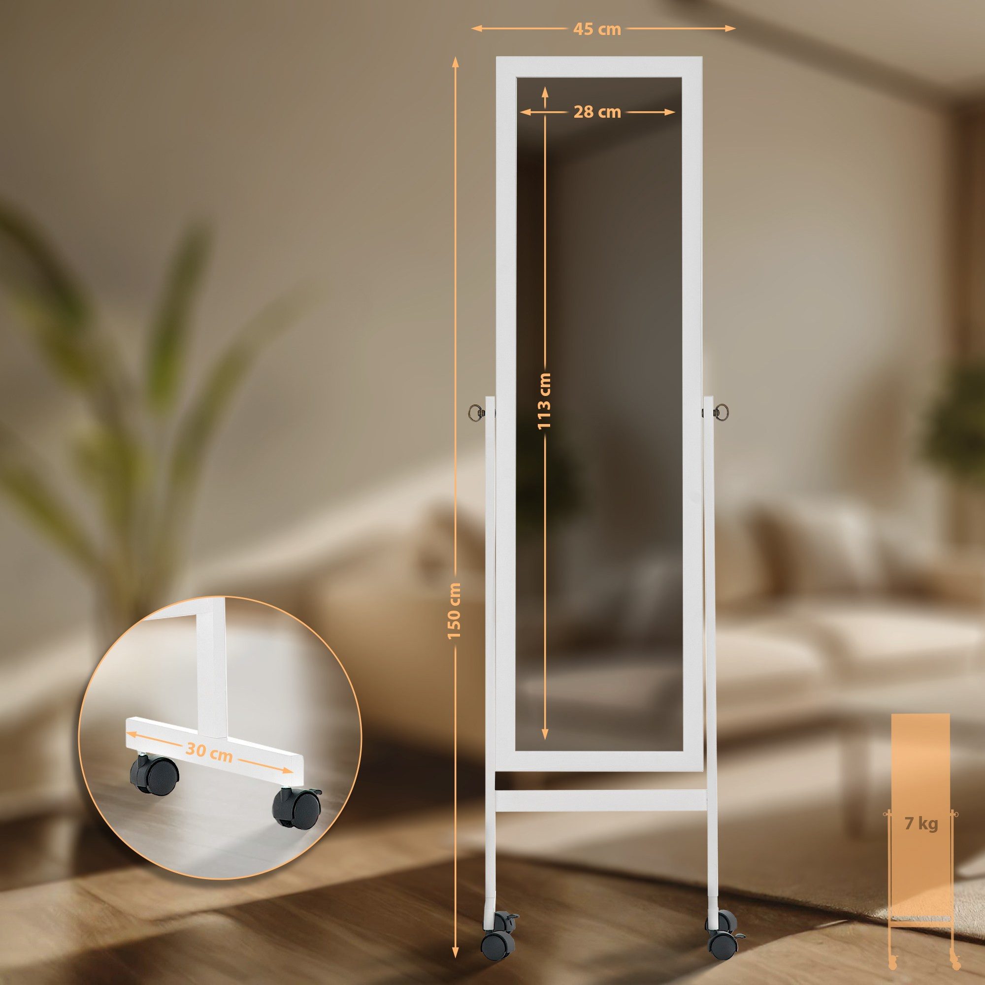 CLP Standspiegel Yolanda, neigbarer Ganzkörperspiegel, mit Rollen günstig online kaufen