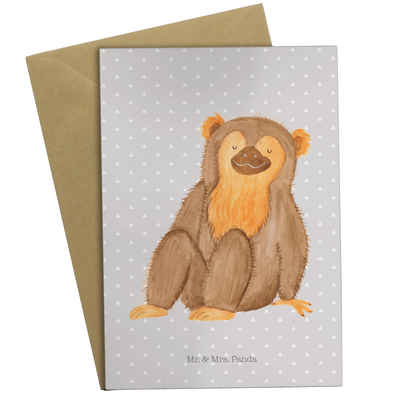 Mr. & Mrs. Panda Grußkarte Affe - Grau Pastell - Geschenk, Grußkarte, Geburtstagskarte, Äffchen, Einzigartige Motive