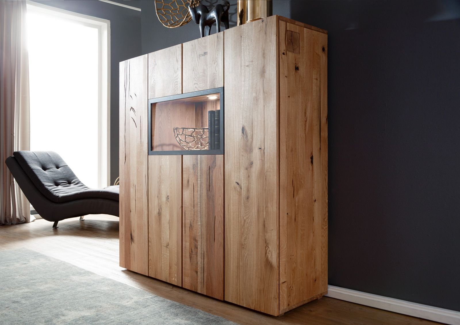 Massivmoebel24 Highboard FRANKFURT (Massivholz), Highboard Wild-/Zerreiche 132x43x138 natur geölt FRANKFURT #117