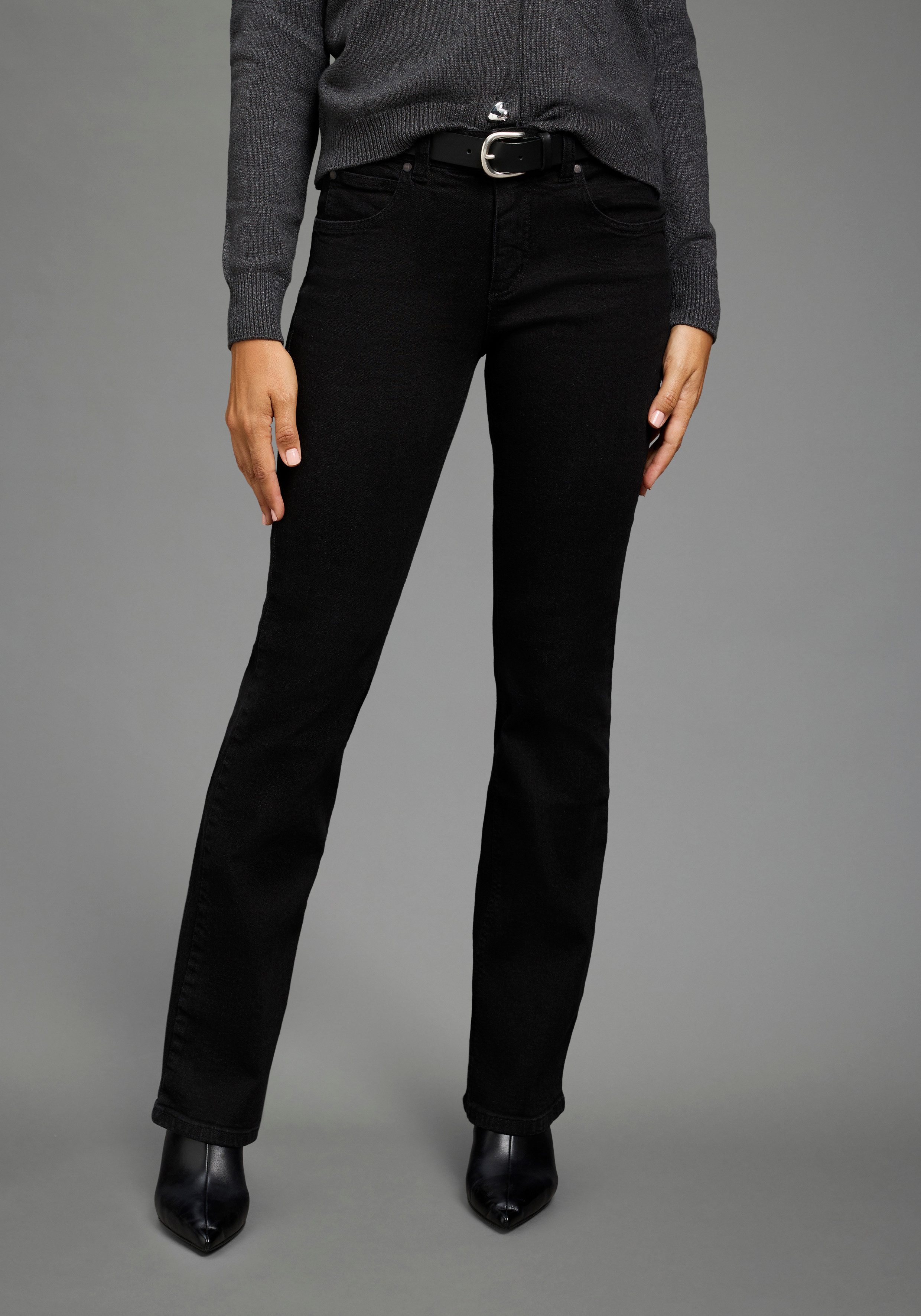 Arizona Bootcut-Jeans Bund mit seitlichem Gummizugeinsatz hohe Leibhöhe, Bootcut, mit Stretch, klassischer 5-Pocket-Style