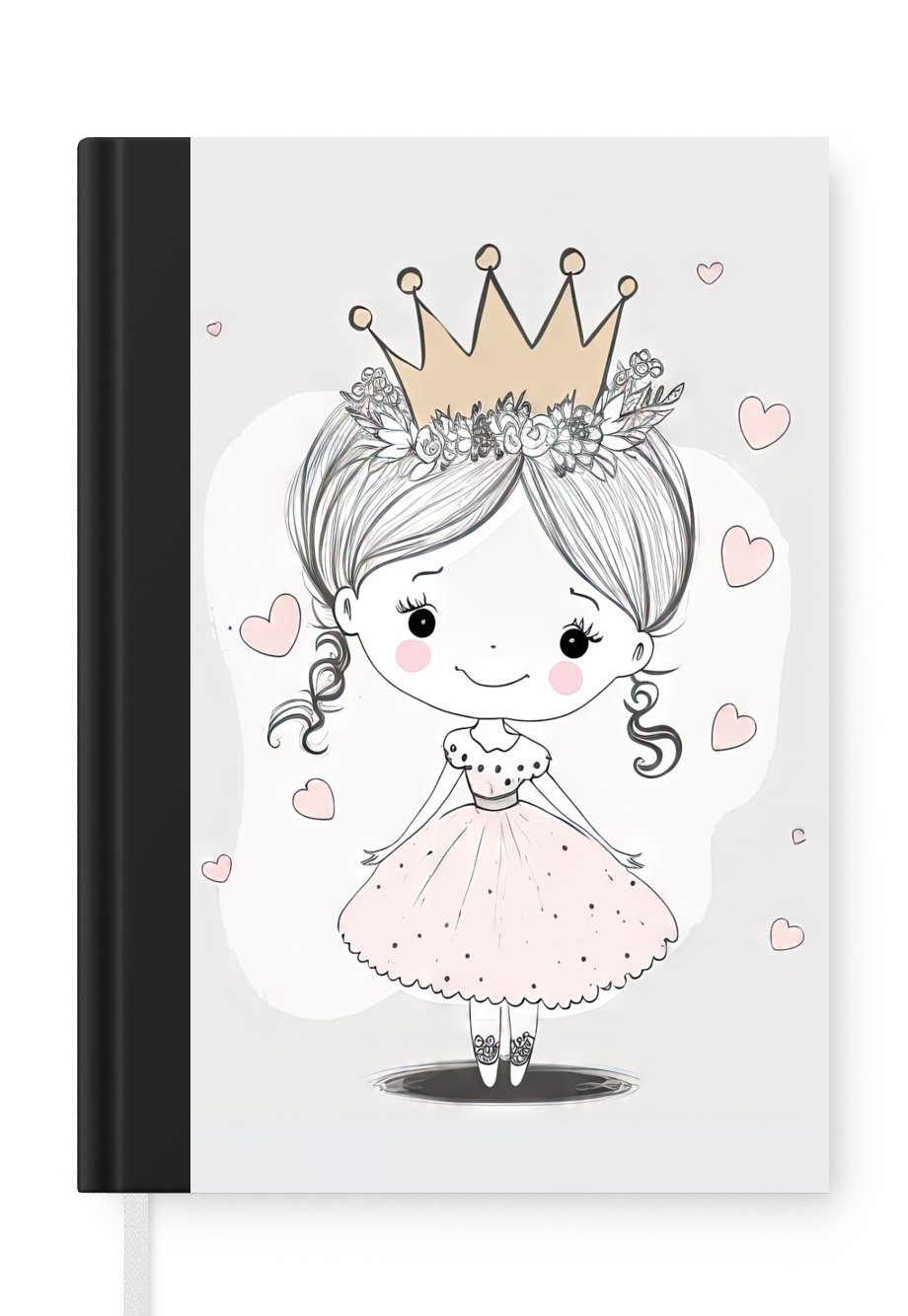 MuchoWow Notizbuch Prinzessin - Herzen - Blumen - Krone - Mädchen, Journal, Merkzettel, Tagebuch, Notizheft, A5, 98 Seiten, Haushaltsbuch