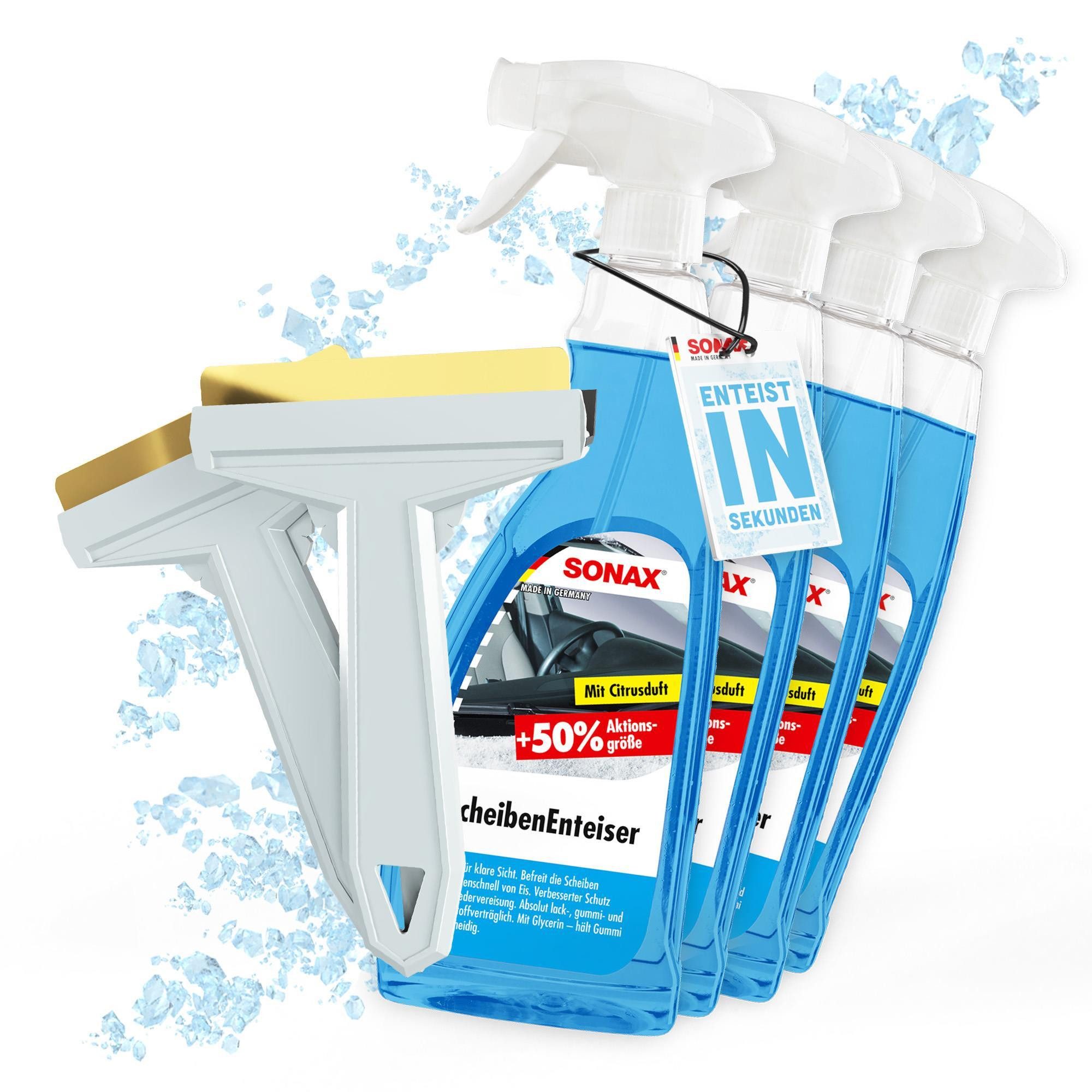 autopflege Scheibenfrostschutz Sonax Enteiser + Murska Eiskratzer, 4x Enteiser Spray 2x Schaber