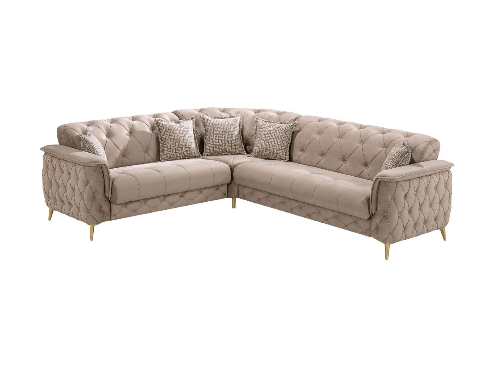 Villa Möbel Ecksofa Sucre Beige, 1 Teile, Wohnzimmer Ecksofa mit Schlaffunktion durch aufklappbare Sitzfläche