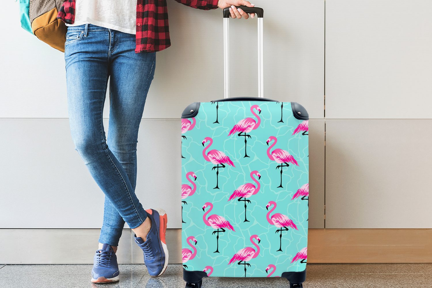 MuchoWow Handgepäckkoffer Flamingo - Muster, Ferien, 4 Reisetasche Rollen, für - Trolley, Reisekoffer Handgepäck Rosa mit rollen