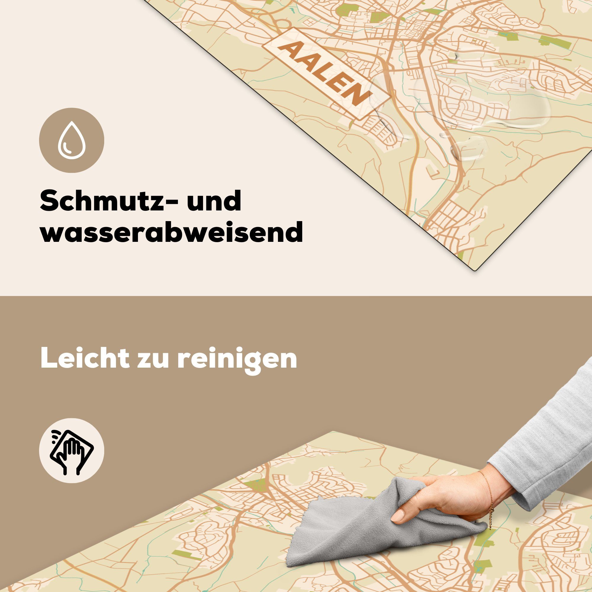MuchoWow Herdblende-/Abdeckplatte Karte - Karte, - Stadtplan tlg), für Aalen Ceranfeldabdeckung, Arbeitsplatte - küche cm, Vintage Vinyl, - 78x78 (1