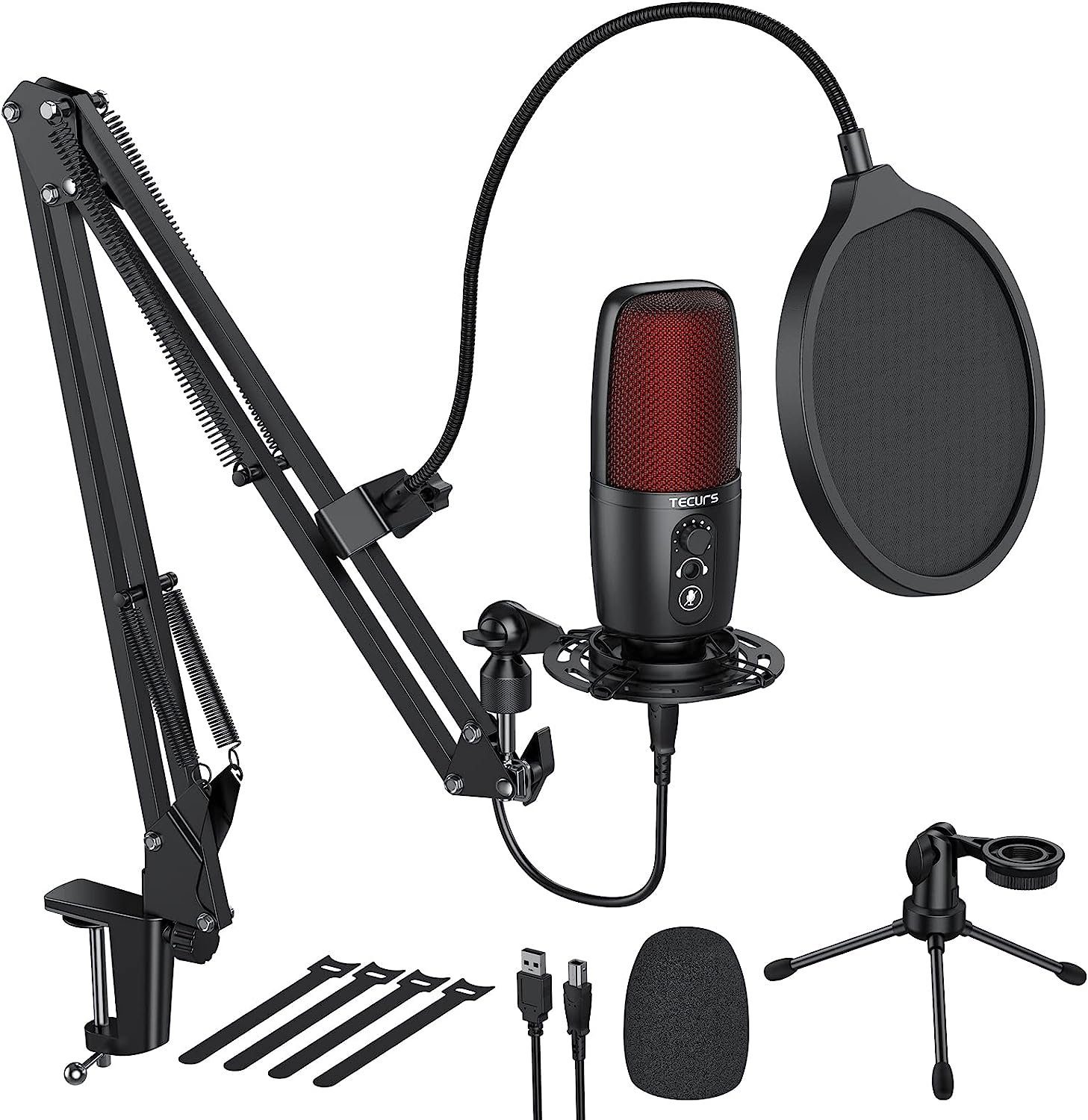 TECURS Mikrofon, mit Arm für Aufnahme, Podcasts, Streaming Gaming PC,  Laptop, Mac, PS4