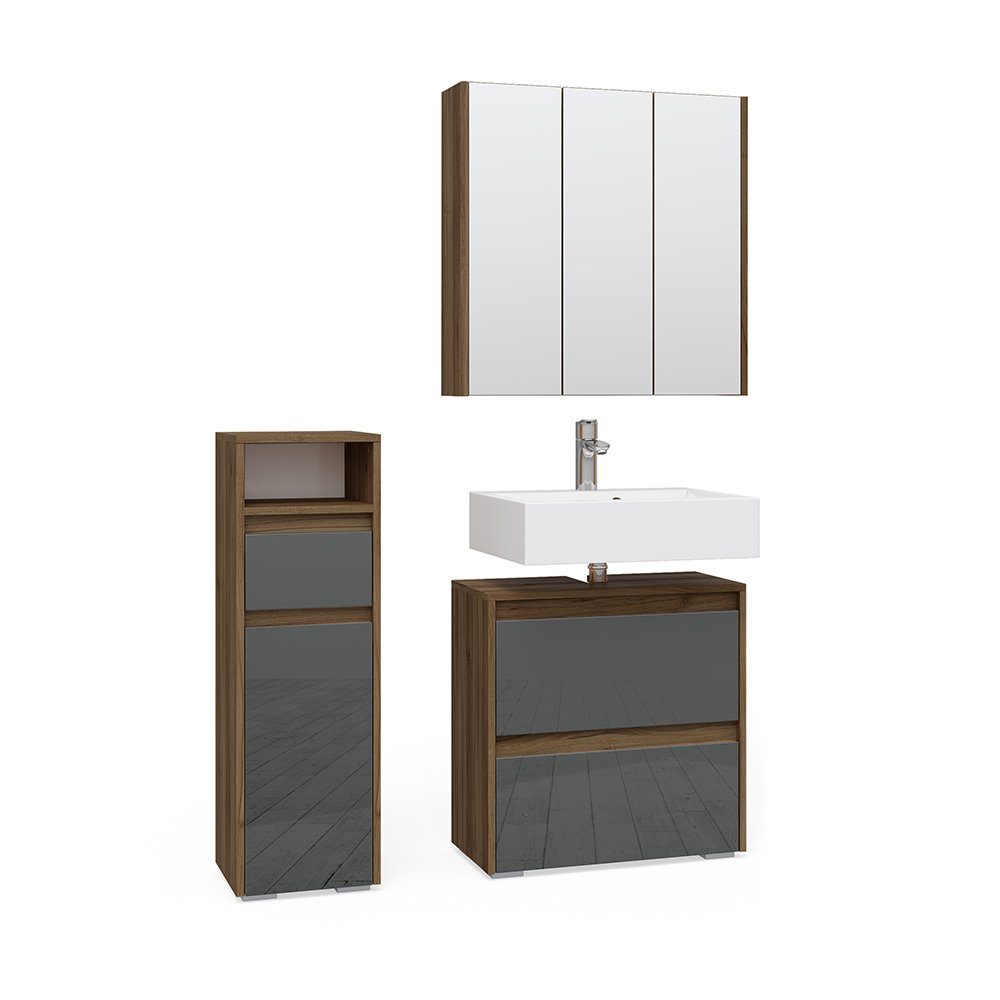 Vicco Badmöbel-Set Majest, Anthrazit/Nussbaum, 3 Teile, günstig online kaufen