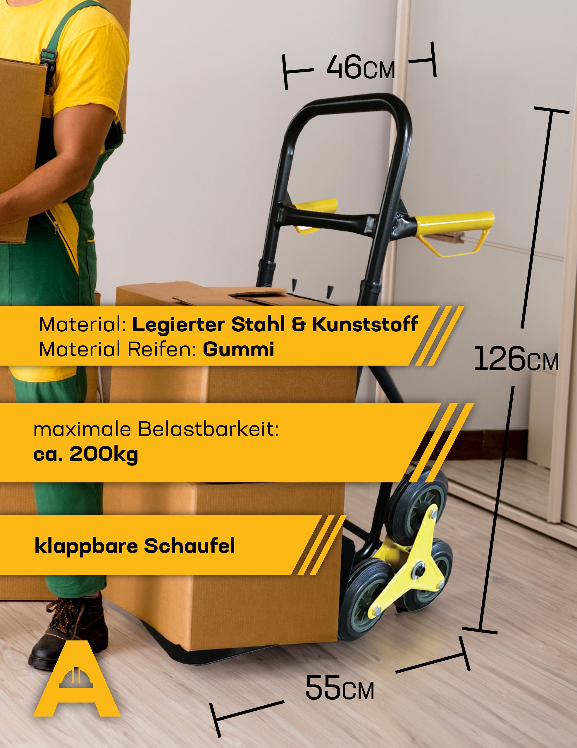 ANDIARBEIT Treppensackkarre klappbarer Treppensteiger Sackkarre, ideal für Umzüge, Verladearbeiten oder Lieferungen