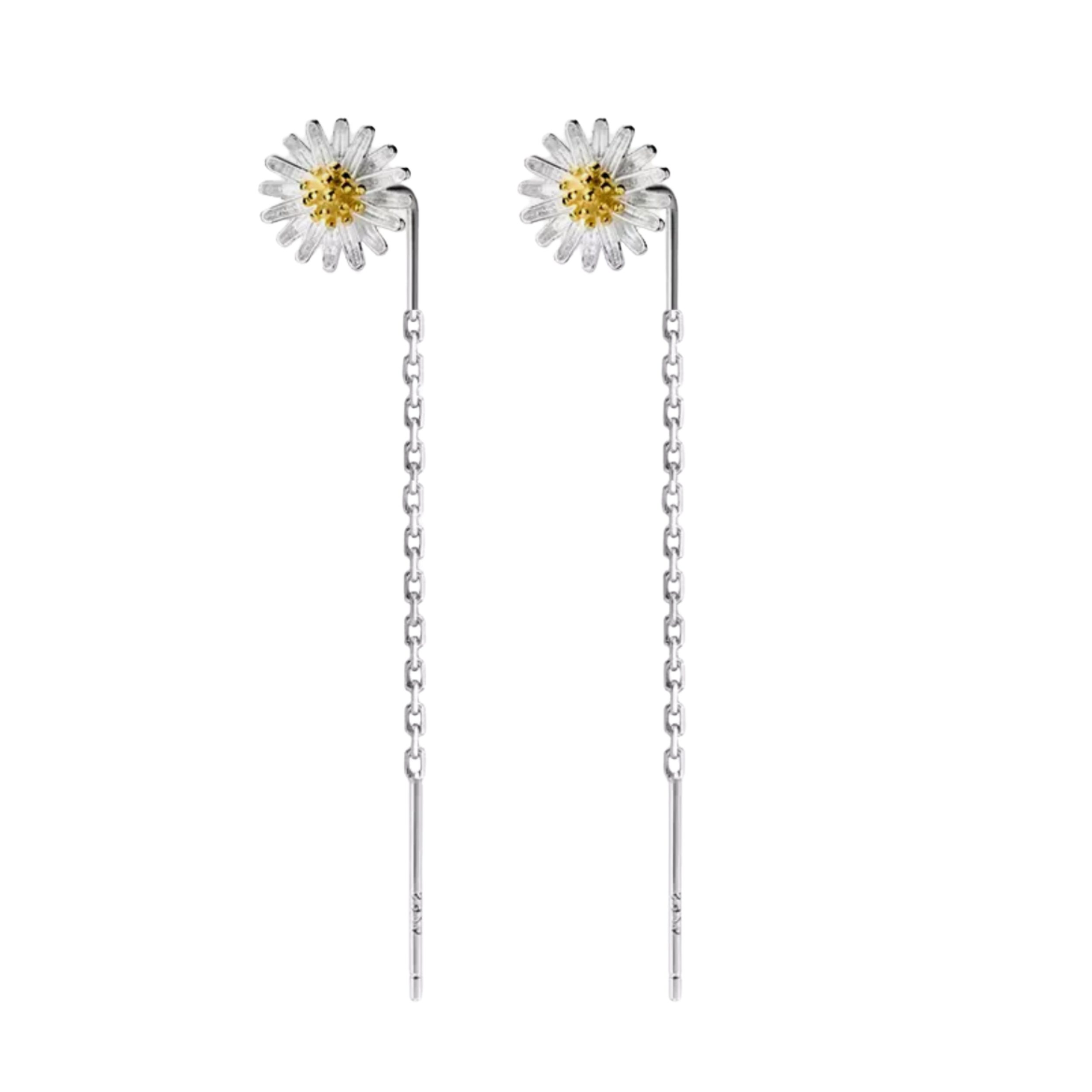 Runde Perlé Paar Ohrhänger Kettenohrringe mit Gänseblümchen, Hängeohrringe günstig online kaufen