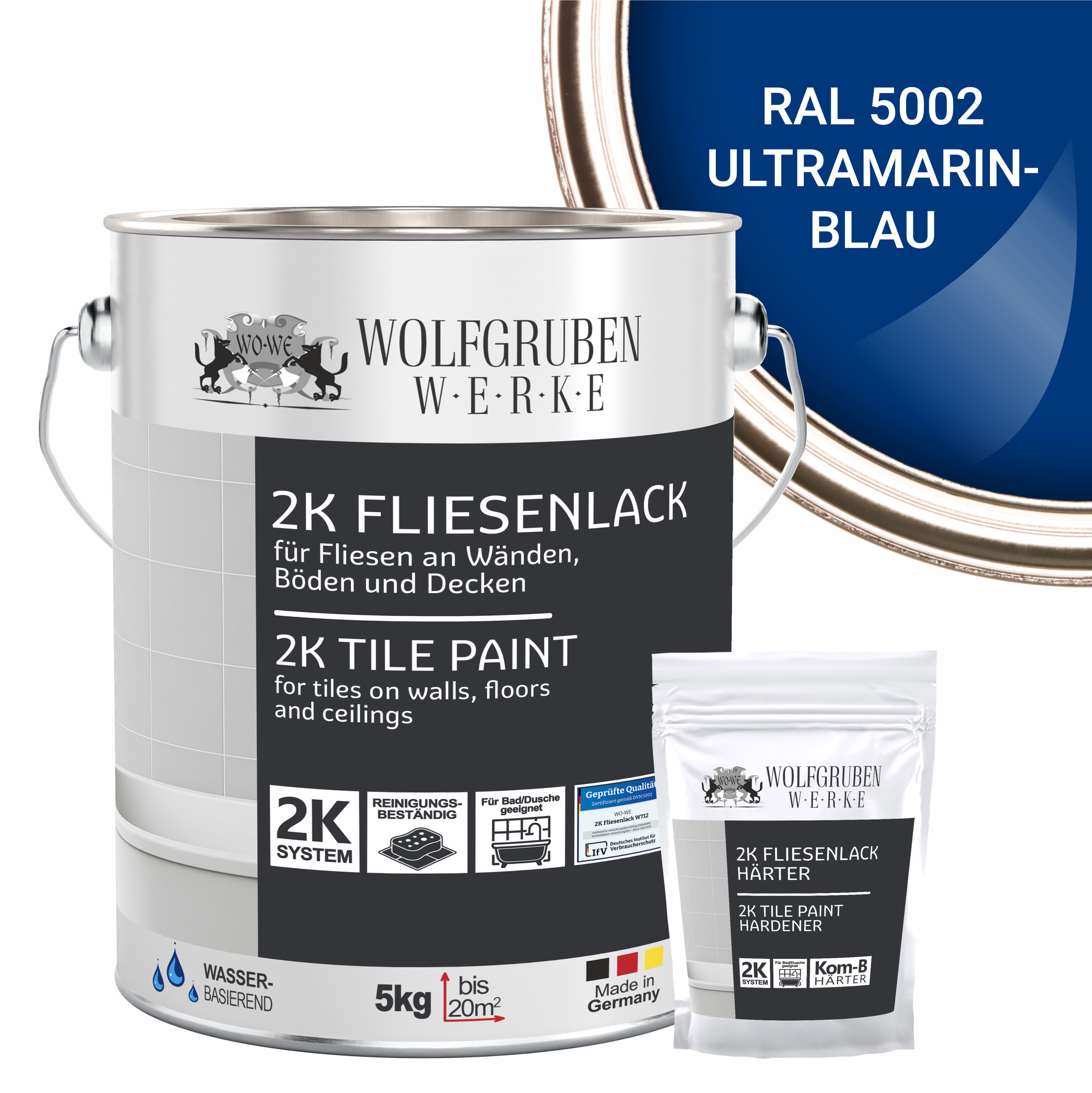 WO-WE Fliesenlack 2K Fliesenfarbe Fliesen Lack Bodenfliesen W712, 5Kg, Seidenglänzend, Epoxidharz