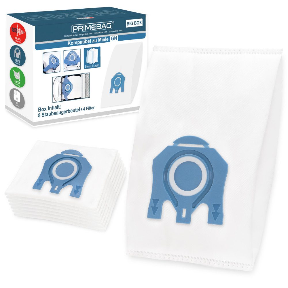 PRIMEBAG Staubsaugerbeutel 8 Vliesbeutel für Miele S8340 und GN 3D Efficiency kompatibel
