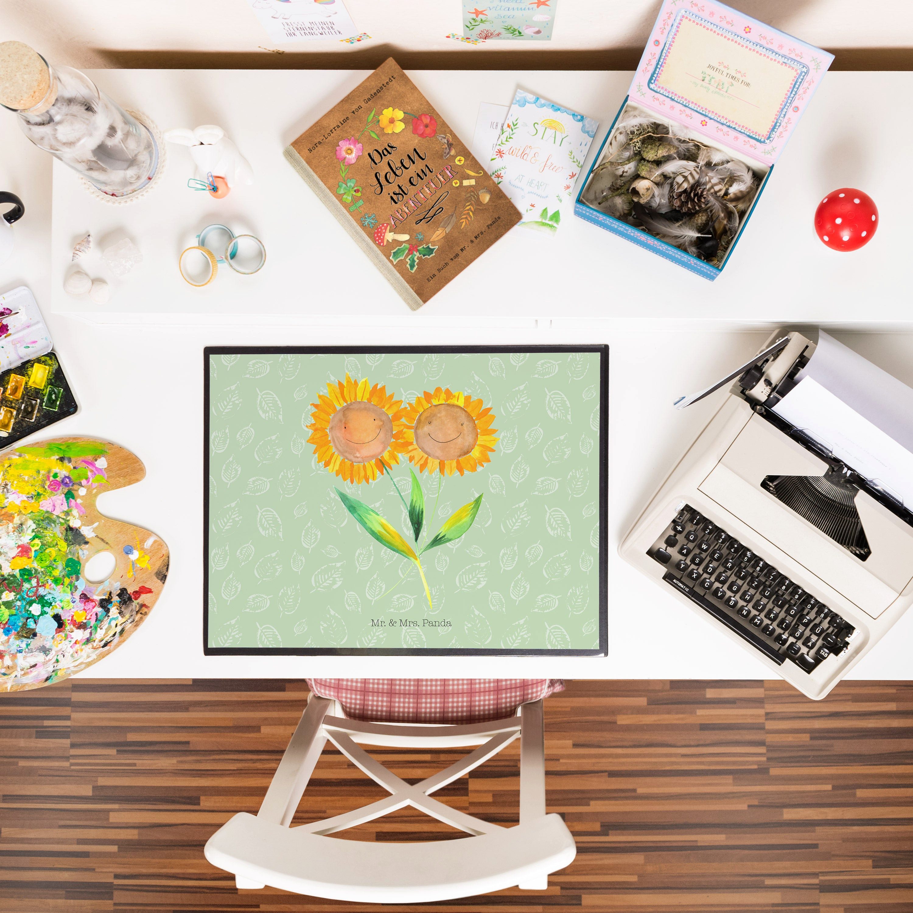 Thumbnail - Mr. & Mrs. Panda Schreibtischunterlage Blume Sonnenblume - Blattgrün - Geschenk, zusammen, Frühlings Deko, S, (Packung, ...
