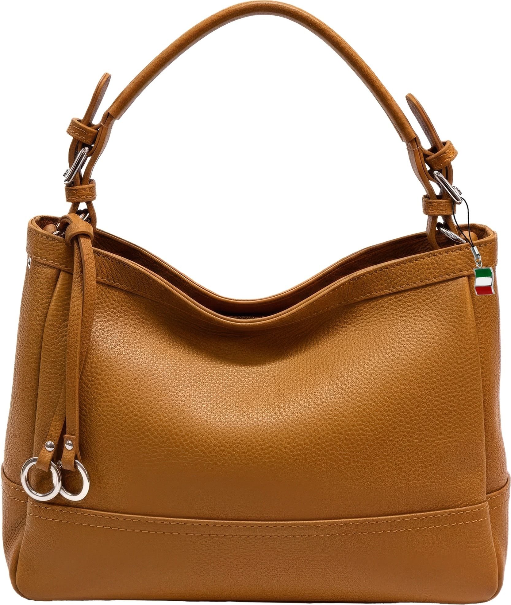 FLORENCE Schultertasche Florence Damen Schultertasche Hobo Bag (Schultertasche), Damen Schultertasche Leder, camel, hellbraun ca. 38cm