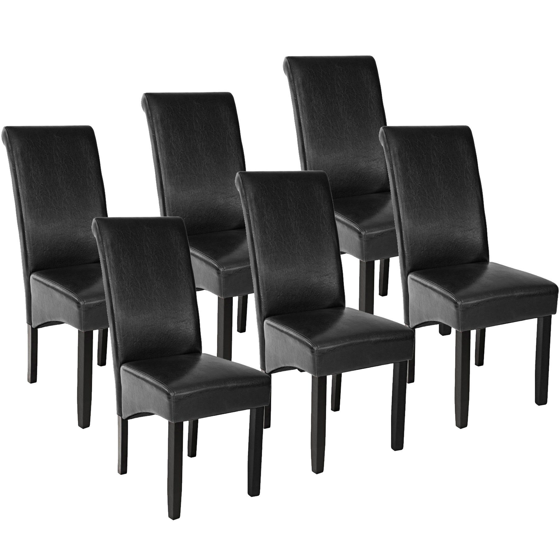 tectake Esszimmerstuhl 6 Esszimmerstühle, ergonomisch, massives Hartholz (6er, 6 St), Gepolstert schwarz