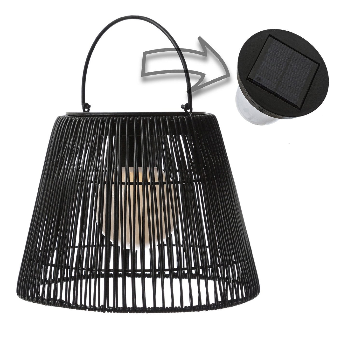 MARELIDA LED Laterne LED Solar Laterne Hängeleuchte in Rattanoptik Solarleuchte schwarz, LED Classic, warmweiß (2100K bis 3000K)