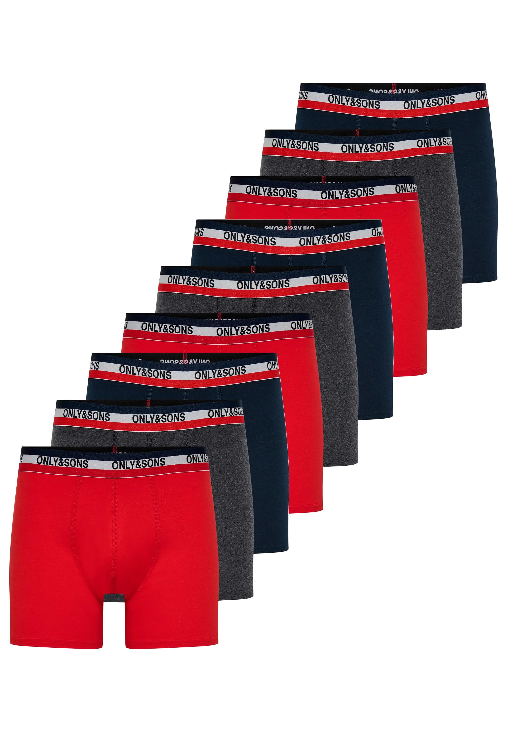 ONLY & SONS Retro Boxer 9er Pack ONSFITZ SOLID BOXER (Spar-Set, 9-St) Long Short / Pant - Baumwolle - ohne Eingriff - Atmungsaktiv