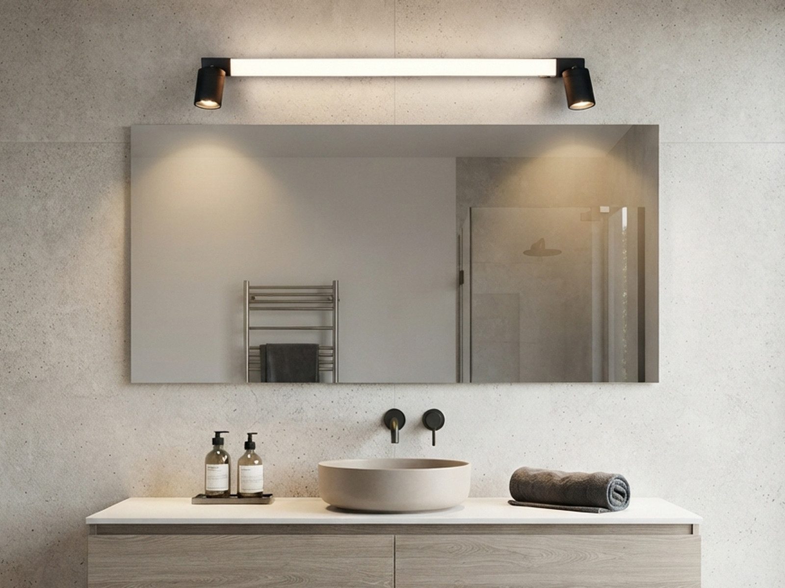 TRIO Leuchten LED Spiegelleuchte mit Schalter & 2 Strahlern, Breite 90cm, Memoryfunktion, LED fest integriert, LED wechselbar, Neutralweiß, Warmweiß, Badezimmer – Bild 2 von 5