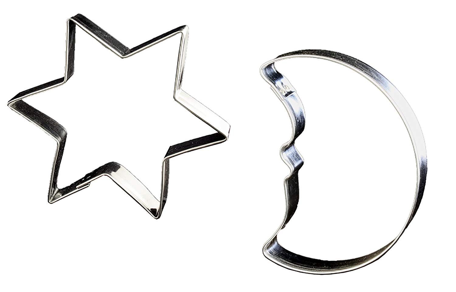 LARES Ausstechform 2er Set - Stern und Mond - 12 cm - aus beständigem Weißblech, Weißblech, lebensmittelecht - für kleine und große Backfans - Made in Germany