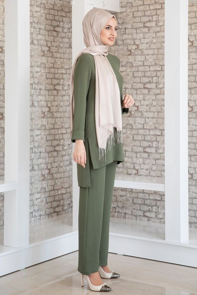 Khaki Hose) Zweiteiler Tunika mit Fashion Mode Hijab Longtunika mit Hose Modavitrini Modest Damen (Tunika Anzug