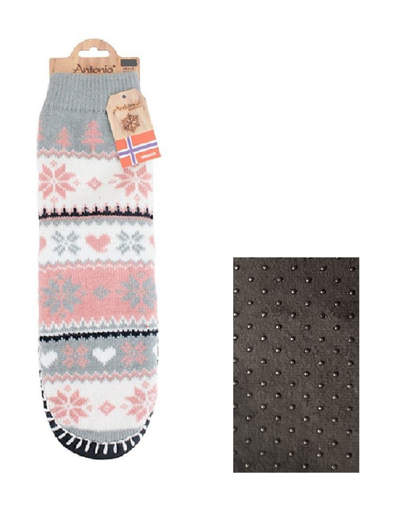 Markenwarenshop-Style Kuschelsocken Hüttensocken Socken Hausschuhe Damen Gr. 39-42 Farbe: rosa/grau 609