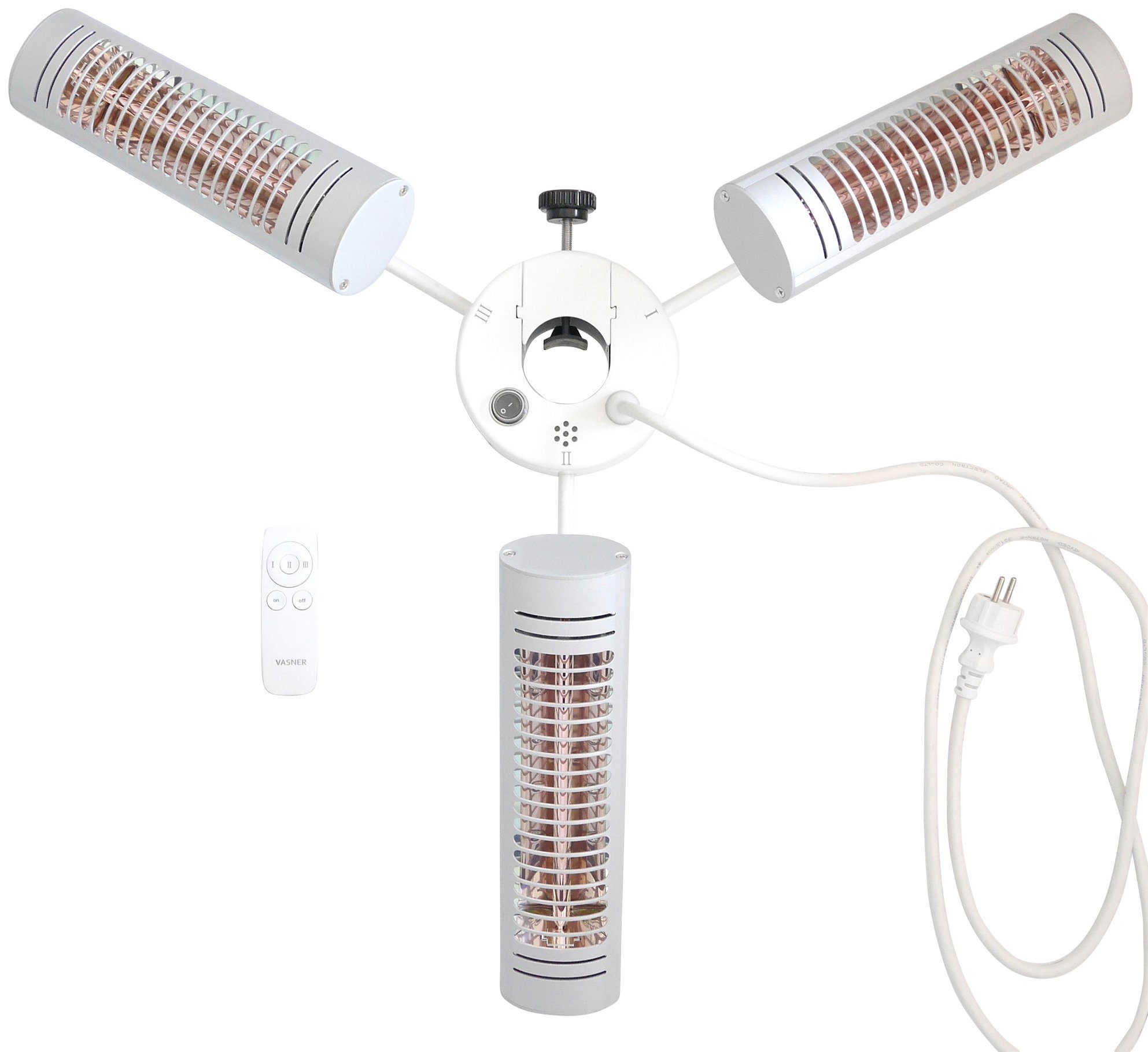 Vasner Heizstrahler Sonnenschirm, silber, Umbrella X30, 3000 W, mit Fernbedienung, für Terrassen- und Gastronomieschirme