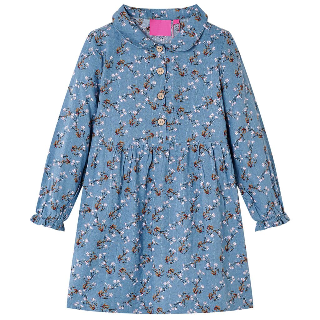 vidaXL Druckkleid Kinderkleid mit Langen Ärmeln Petrolblau 104