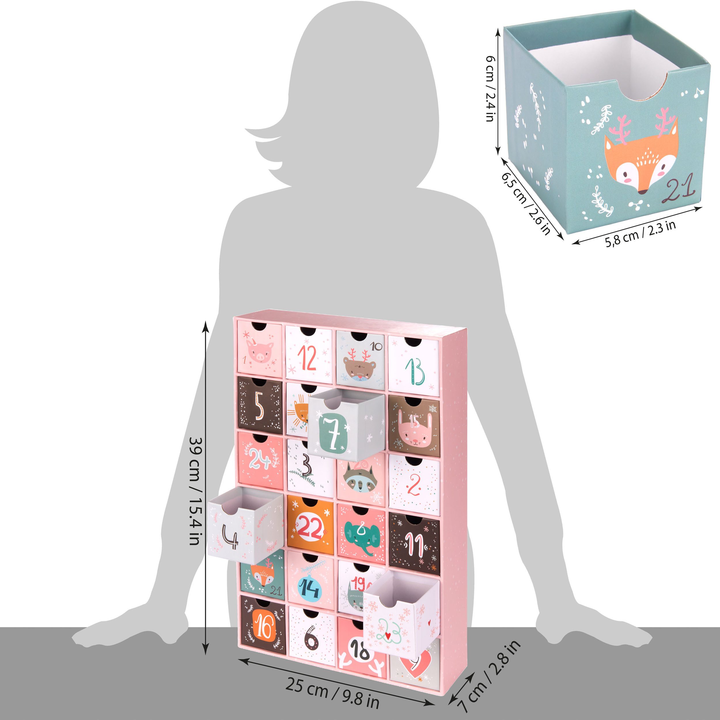 BRUBAKER befüllbarer Adventskalender Adventskalender zum Befüllen - Rosa Weihnachten (Kalender, 1-tlg), DIY Weihnachtskalender - 39 cm groß aus Pappe – Bild 5 von 5