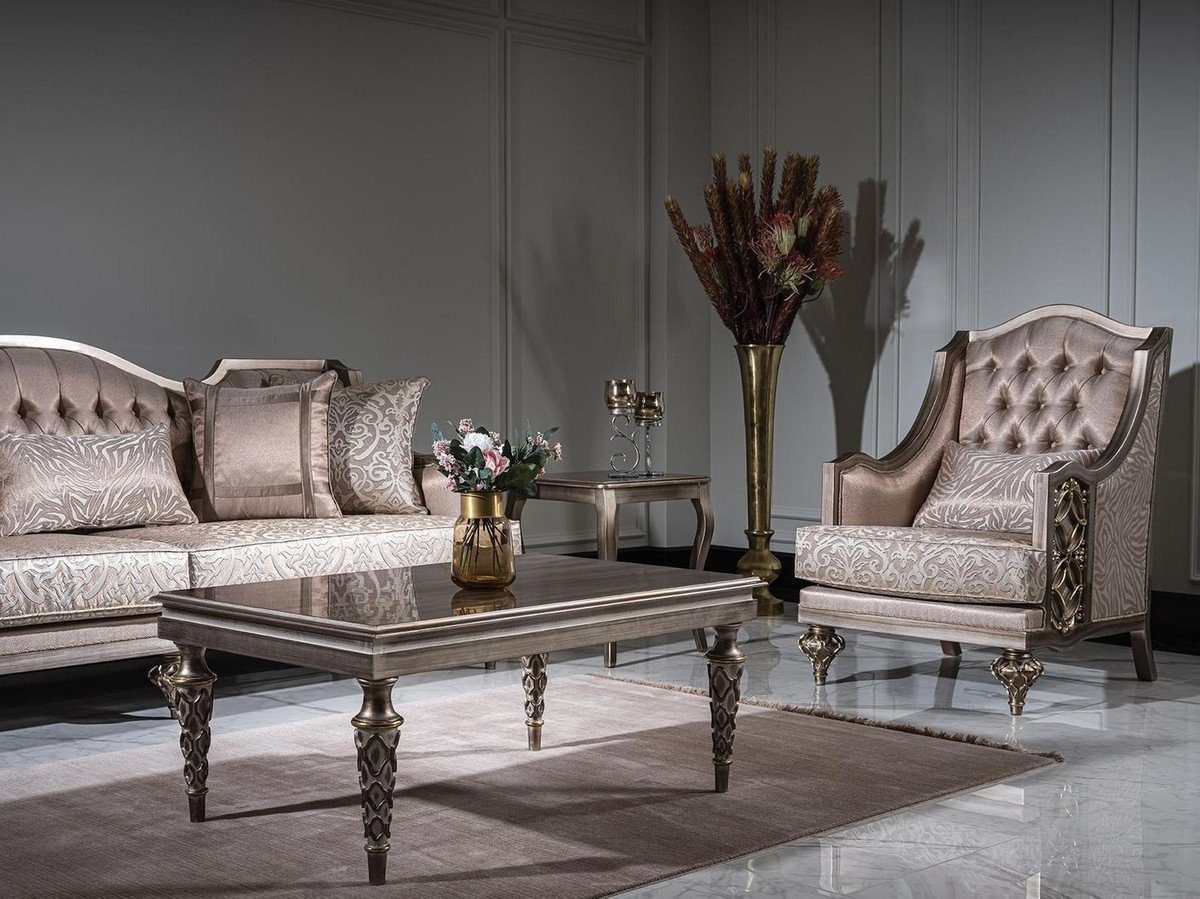 Casa Padrino Massivholz - - Möbel Edel Barock Couchtisch & Wohnzimmertisch Silber Luxus Prunkvoll - Couchtisch Barock Rechteckiger